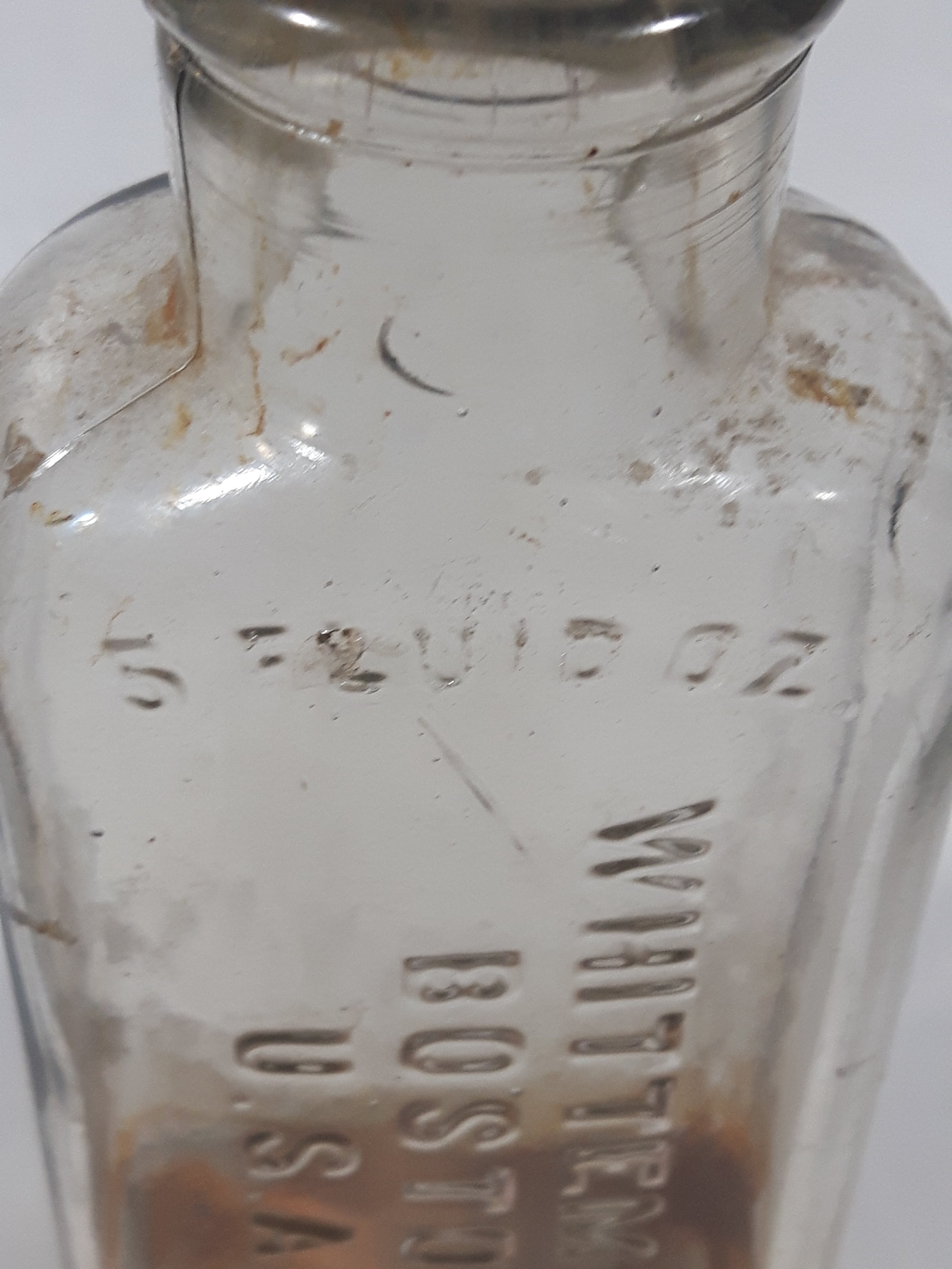 Antique Whittemore Boston U.S.A. 5 Fluid Oz Shoe Polish 5 1/4" Tall Embossed Lettering Glass Bottle 11