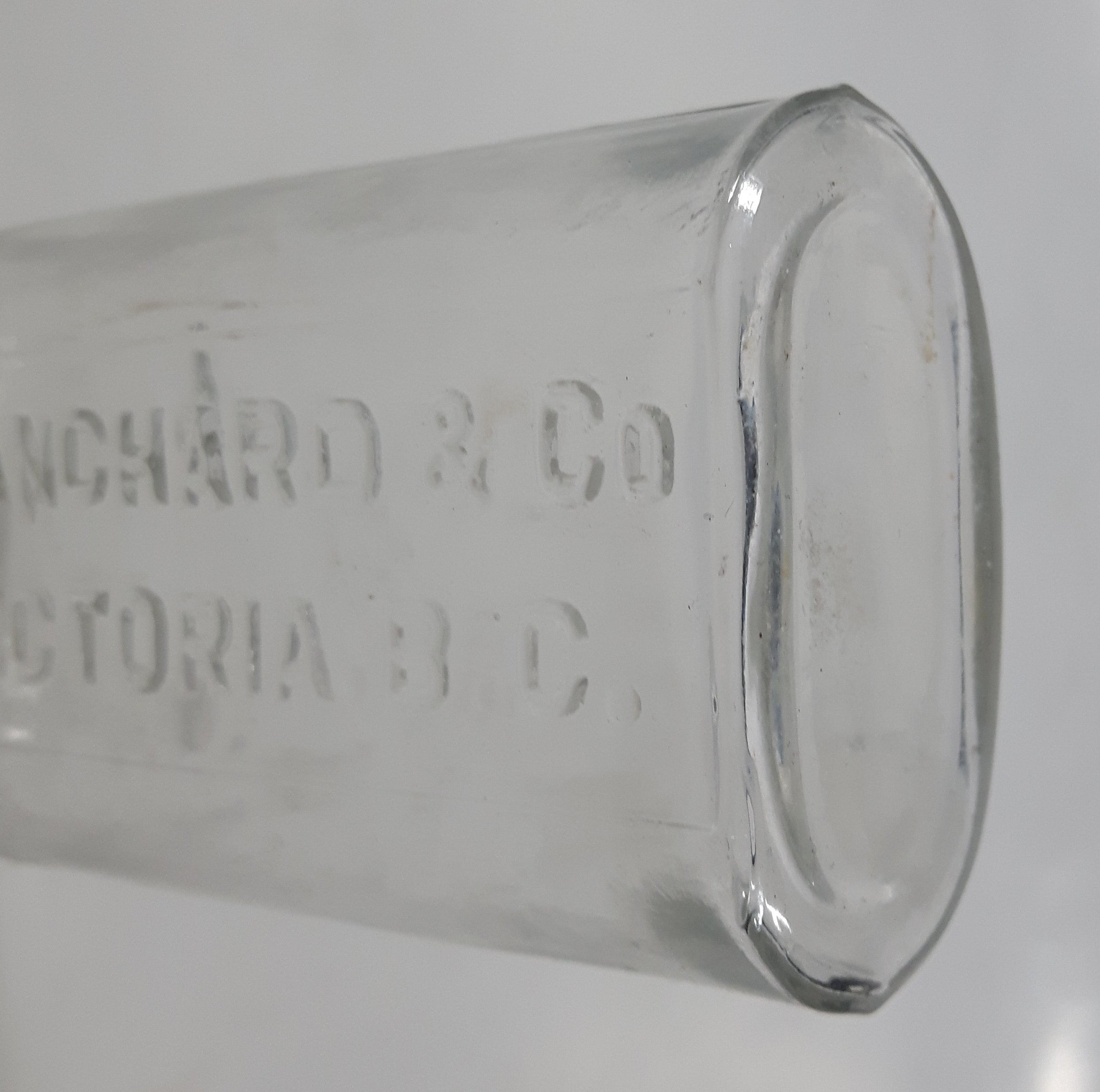 Antique Blanchard & Co Victoria, B.C. 4 3/4" Tall Embossed Lettering Glass Bottle 13