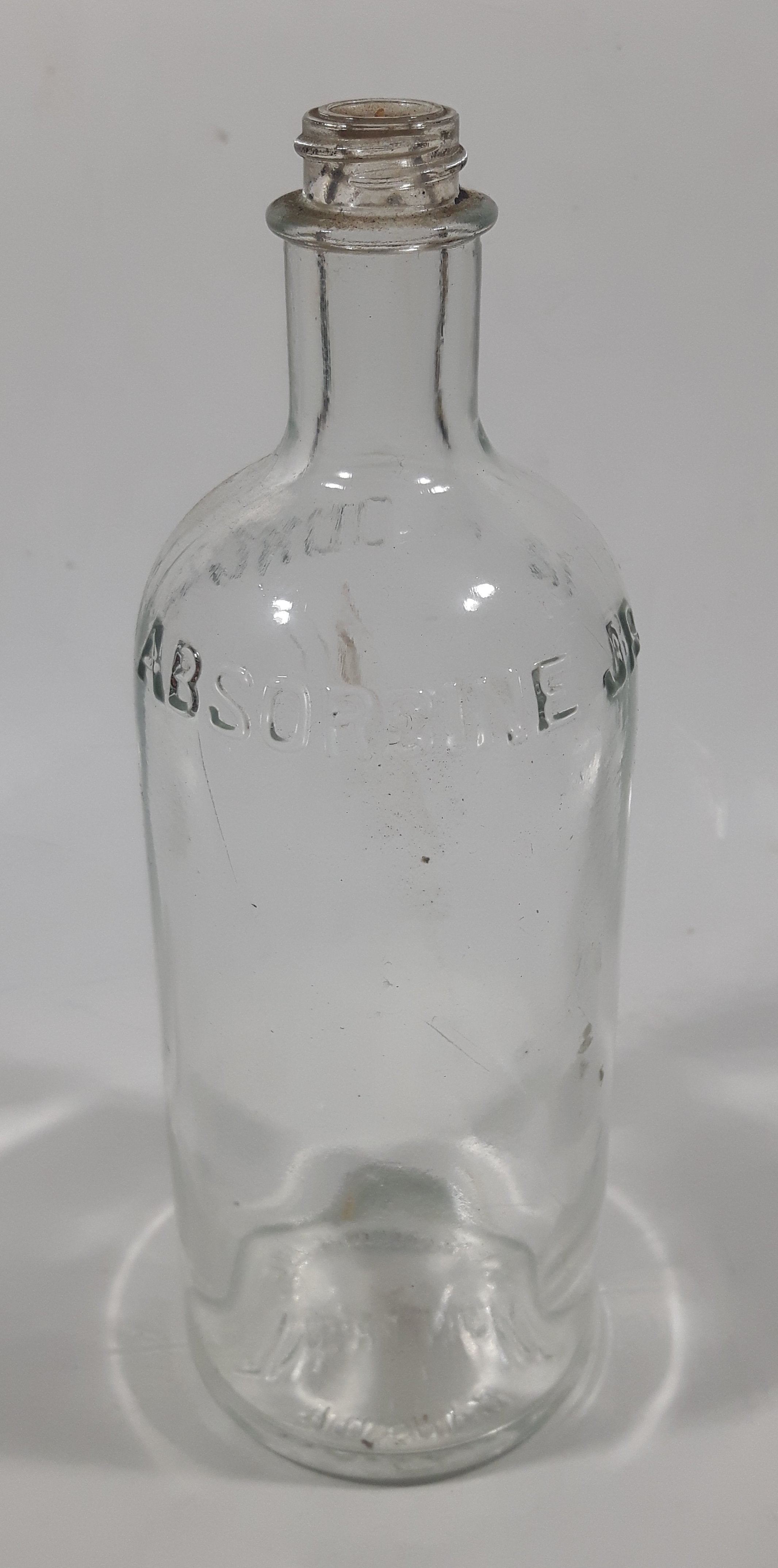 Antique W. F. Young Inc. Montreal Canada Absorbine Jr. 12 Fl Ounces Liniment 7 3/8" Tall Embossed Lettering Glass Bottle