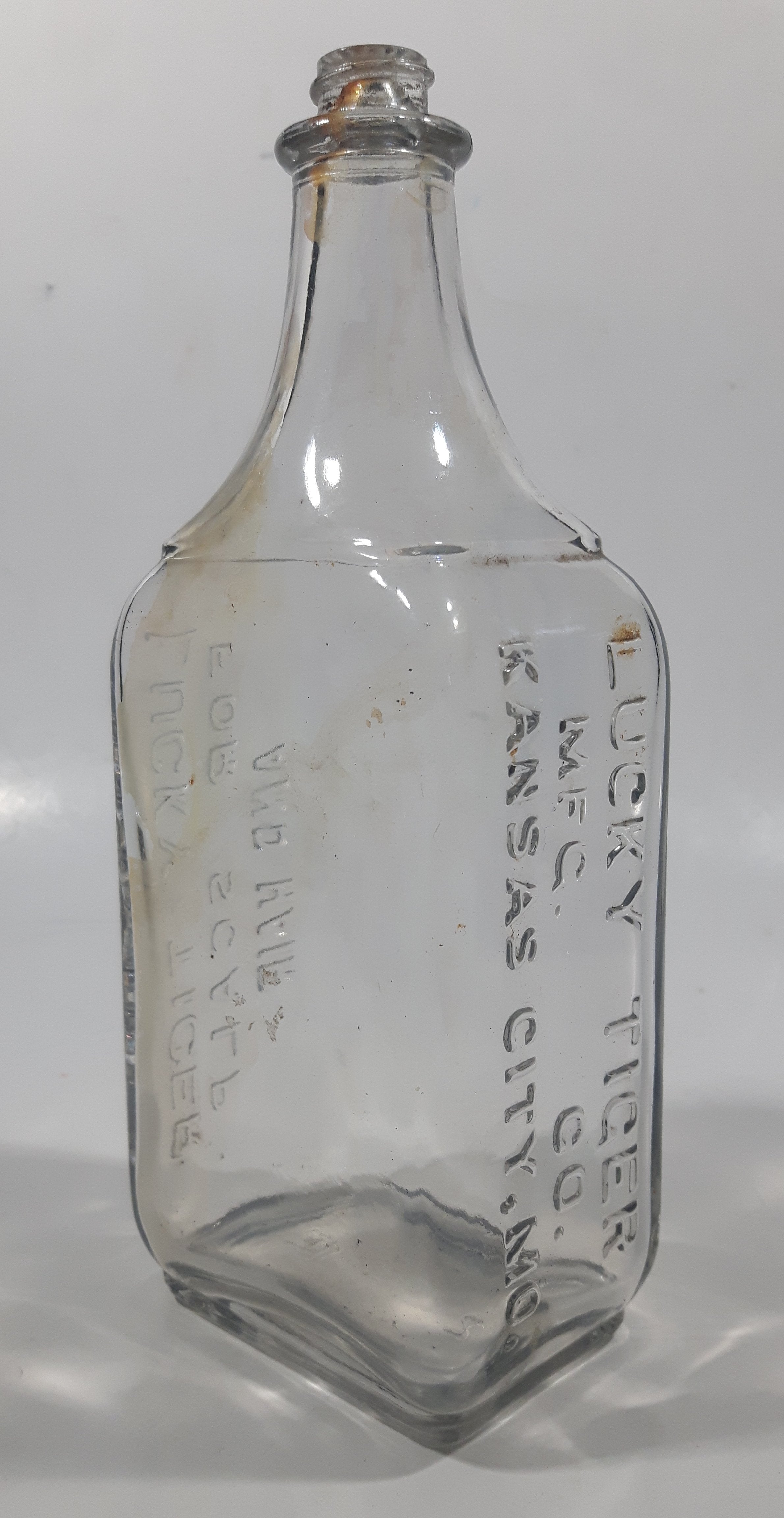 Antique Lucky Tiger Mfg. Co. Kansas City, Mo. For Scalp And Hair 7 1/2" Tall Embossed Lettering Glass Tonic Bottle 6