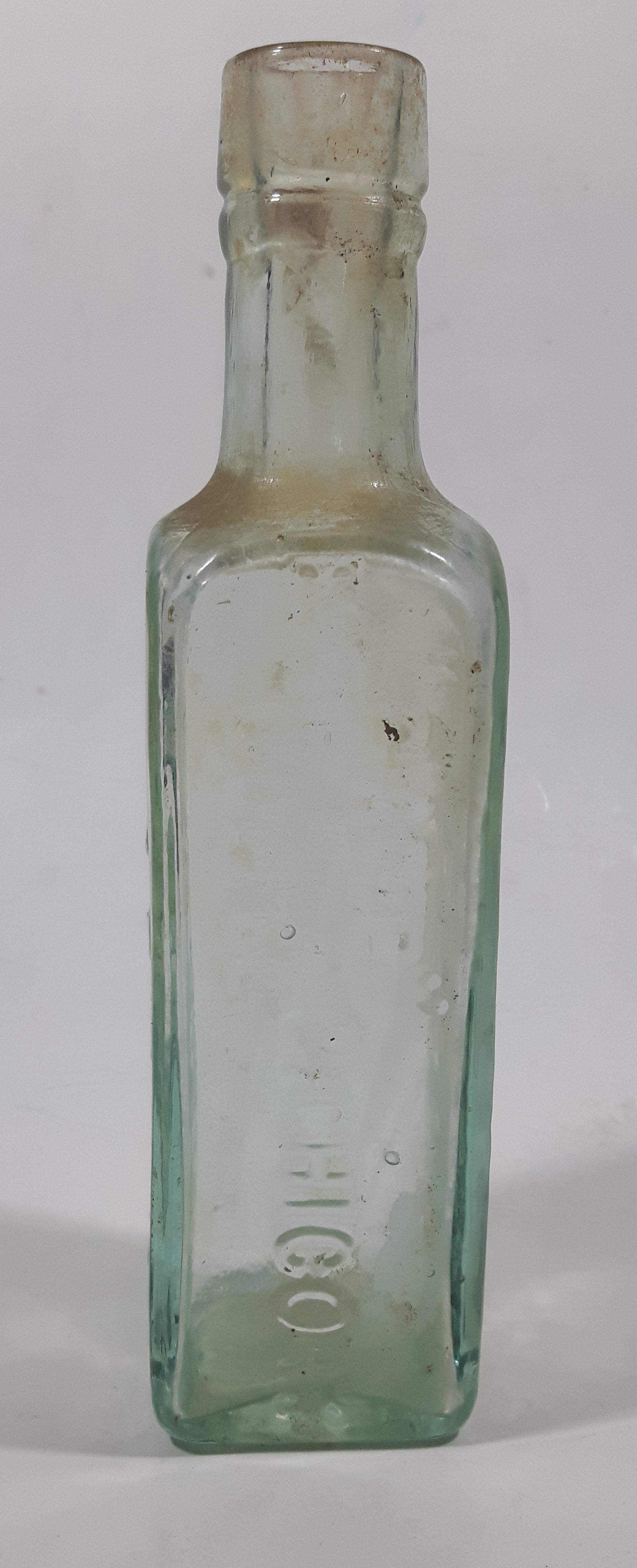 Antique 1880s Paterson's Glasgow Camp Coffee & Chicor 6 5/8" Tall Embossed Lettering Aqua Glass Bottle 3