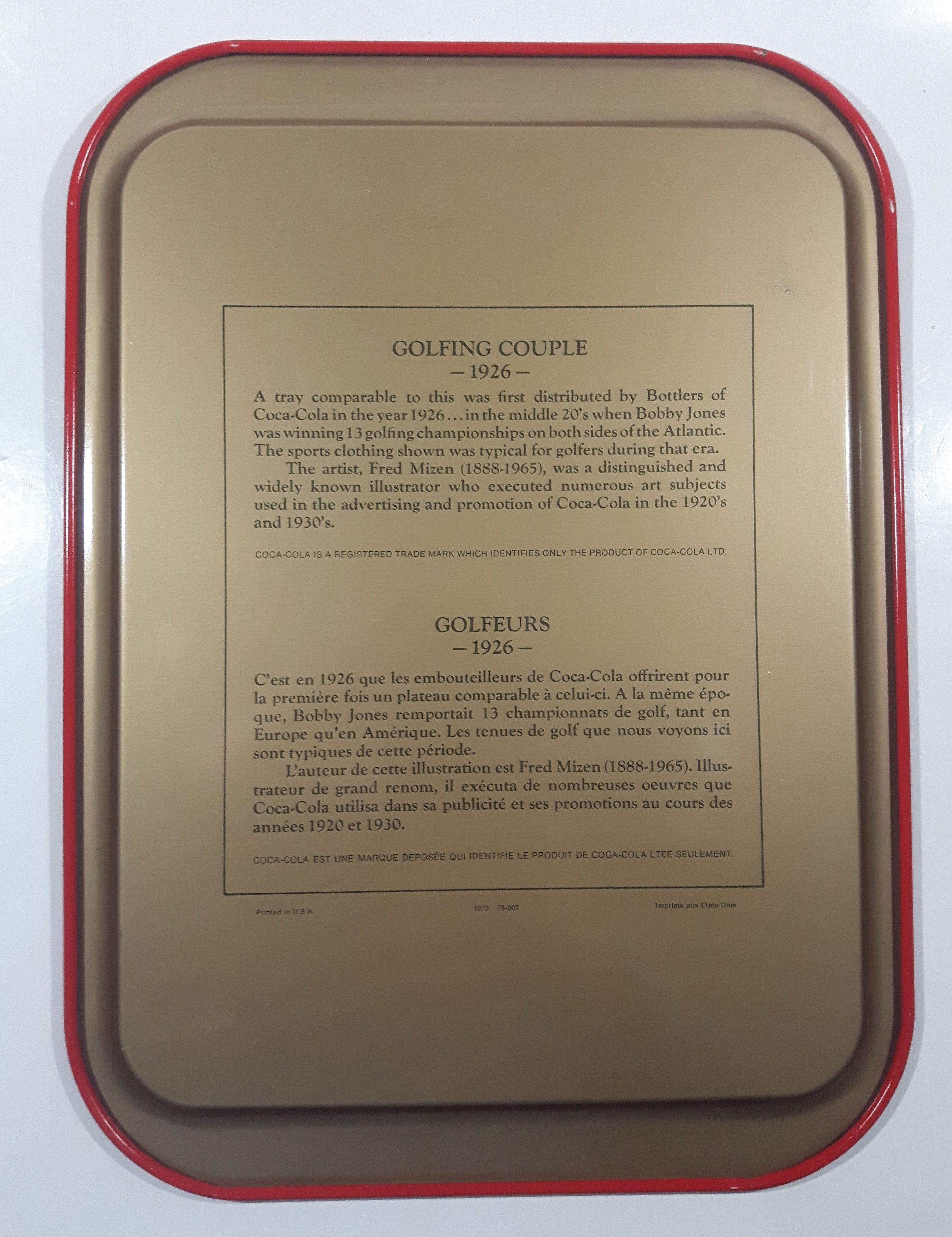 Vintage 1973 Coca Cola 1926 Golfing Couple 10 3/4" x 14 3/4" Metal Beverage Serving Tray 7