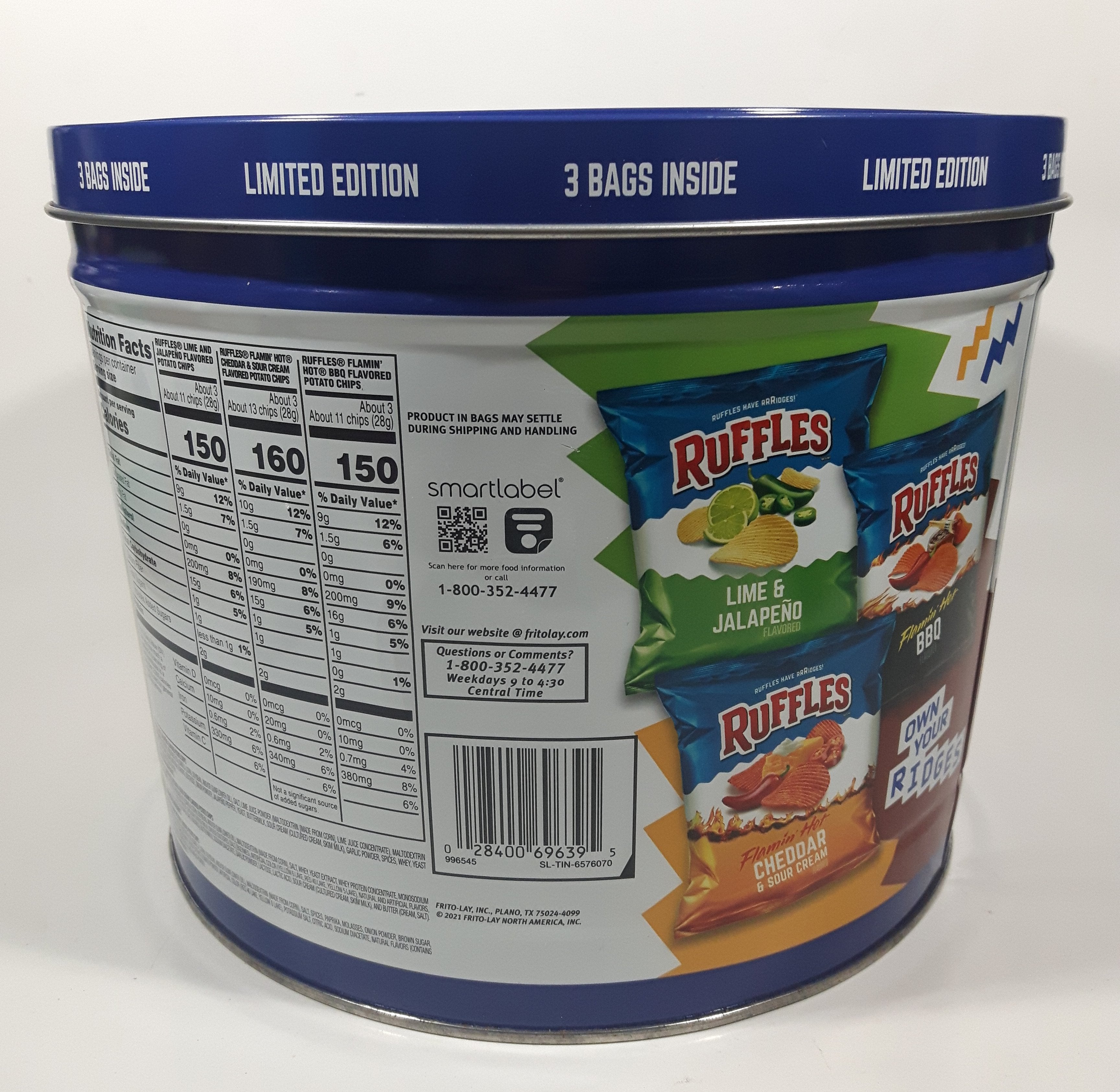 2021 Frito-Lay Ruffles Potato Chips Limited Edition Jayson Tatum Lebron James Anthony Davis Basketball Players Own Your Ridges 8" Tall Tin Metal Canister EMPTY 5