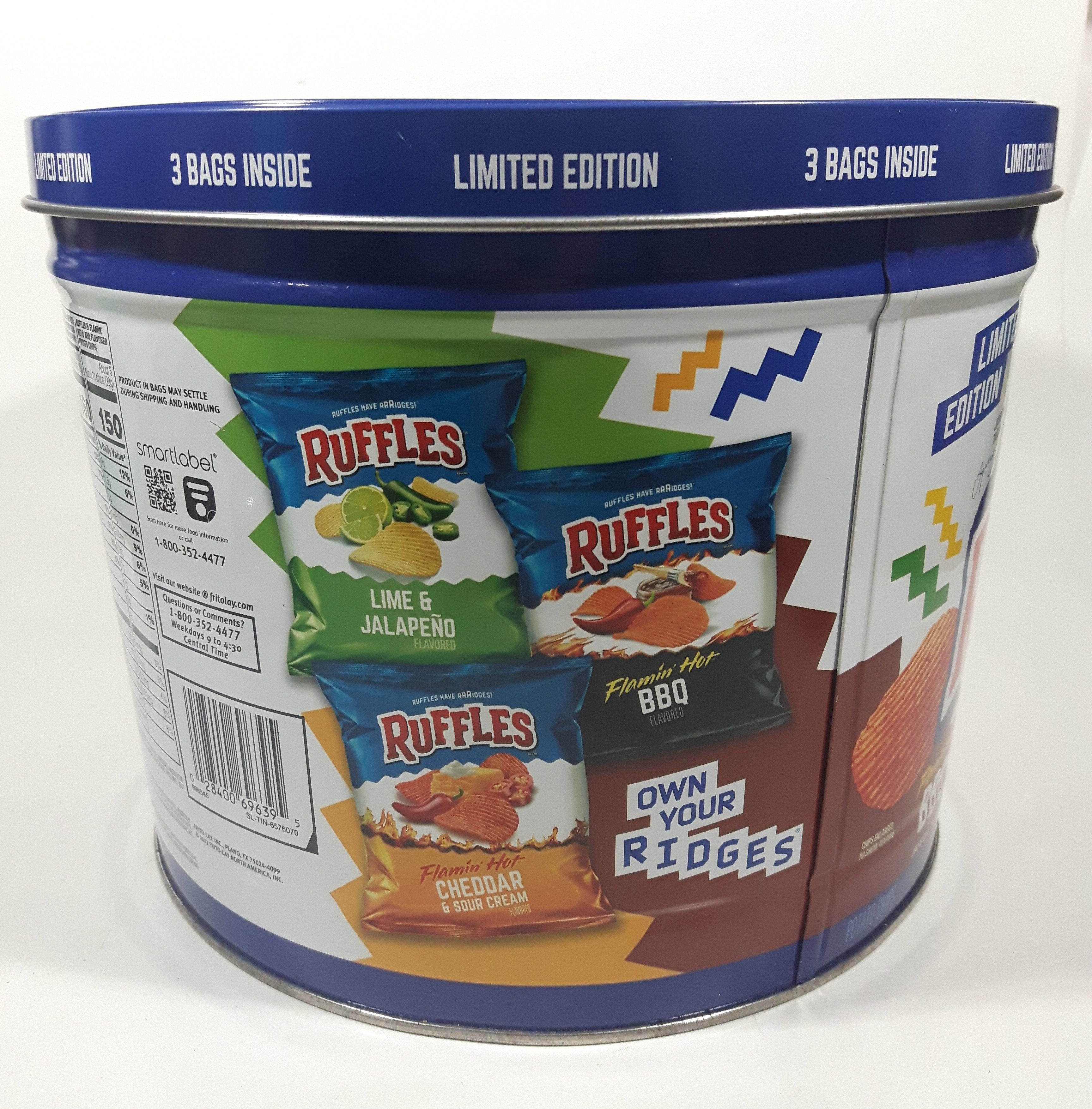 2021 Frito-Lay Ruffles Potato Chips Limited Edition Jayson Tatum Lebron James Anthony Davis Basketball Players Own Your Ridges 8" Tall Tin Metal Canister EMPTY 6