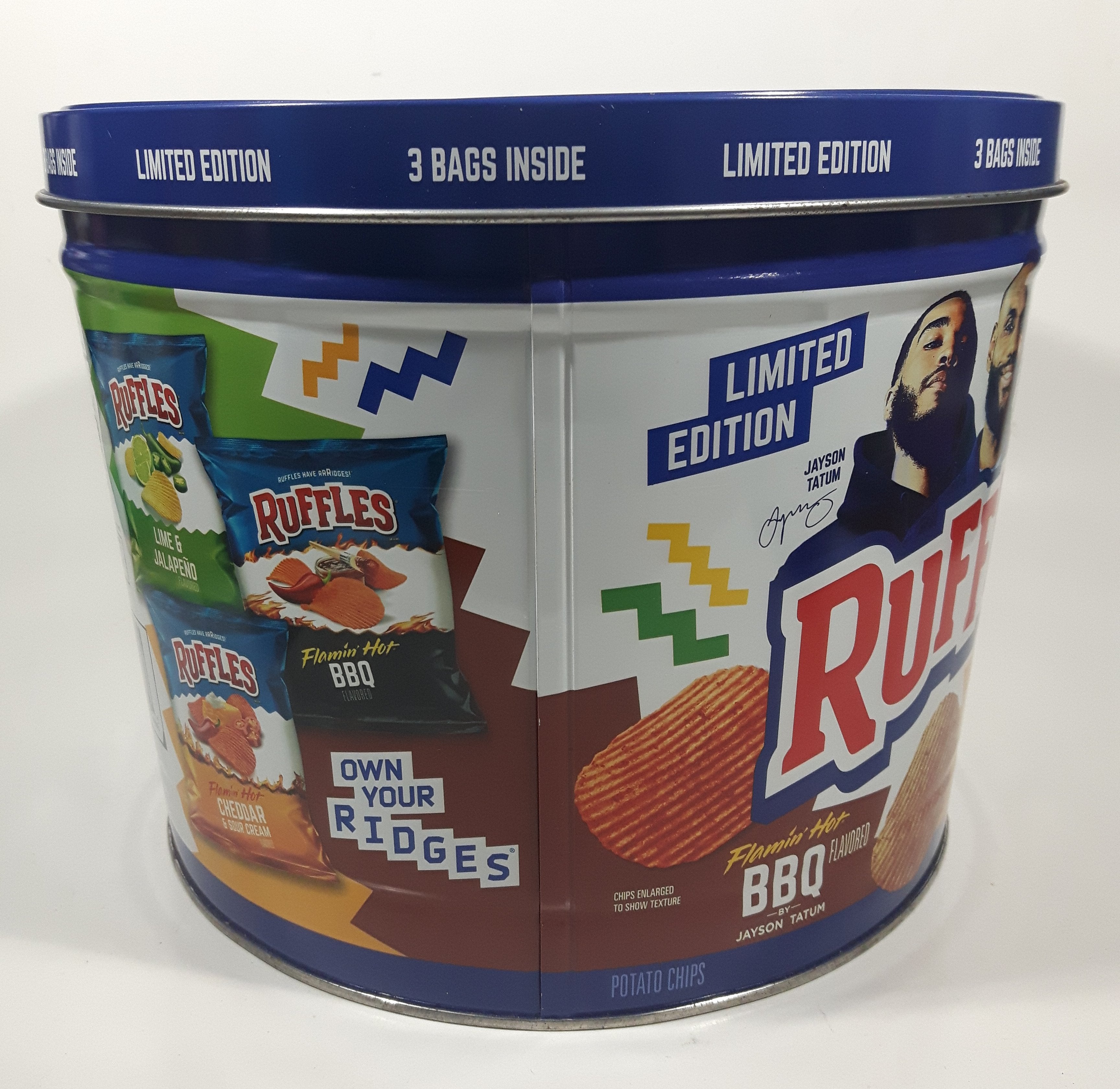 2021 Frito-Lay Ruffles Potato Chips Limited Edition Jayson Tatum Lebron James Anthony Davis Basketball Players Own Your Ridges 8" Tall Tin Metal Canister EMPTY 7