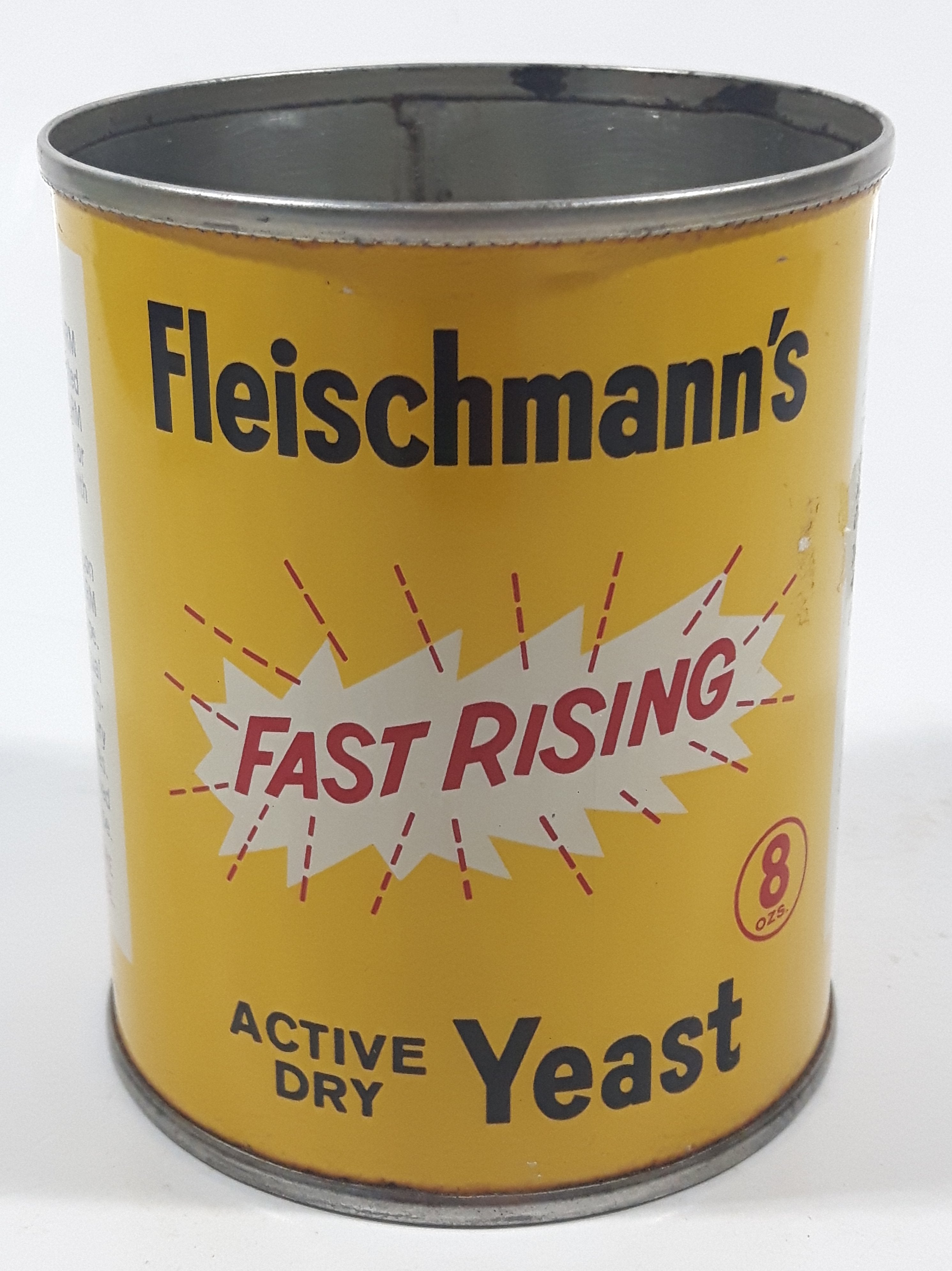 Vintage 1970s Standard Brands Canada Fleischmann's Fast Rising Active Dry Yeast 8 Oz 3 1/2" Tall Tin Metal Can