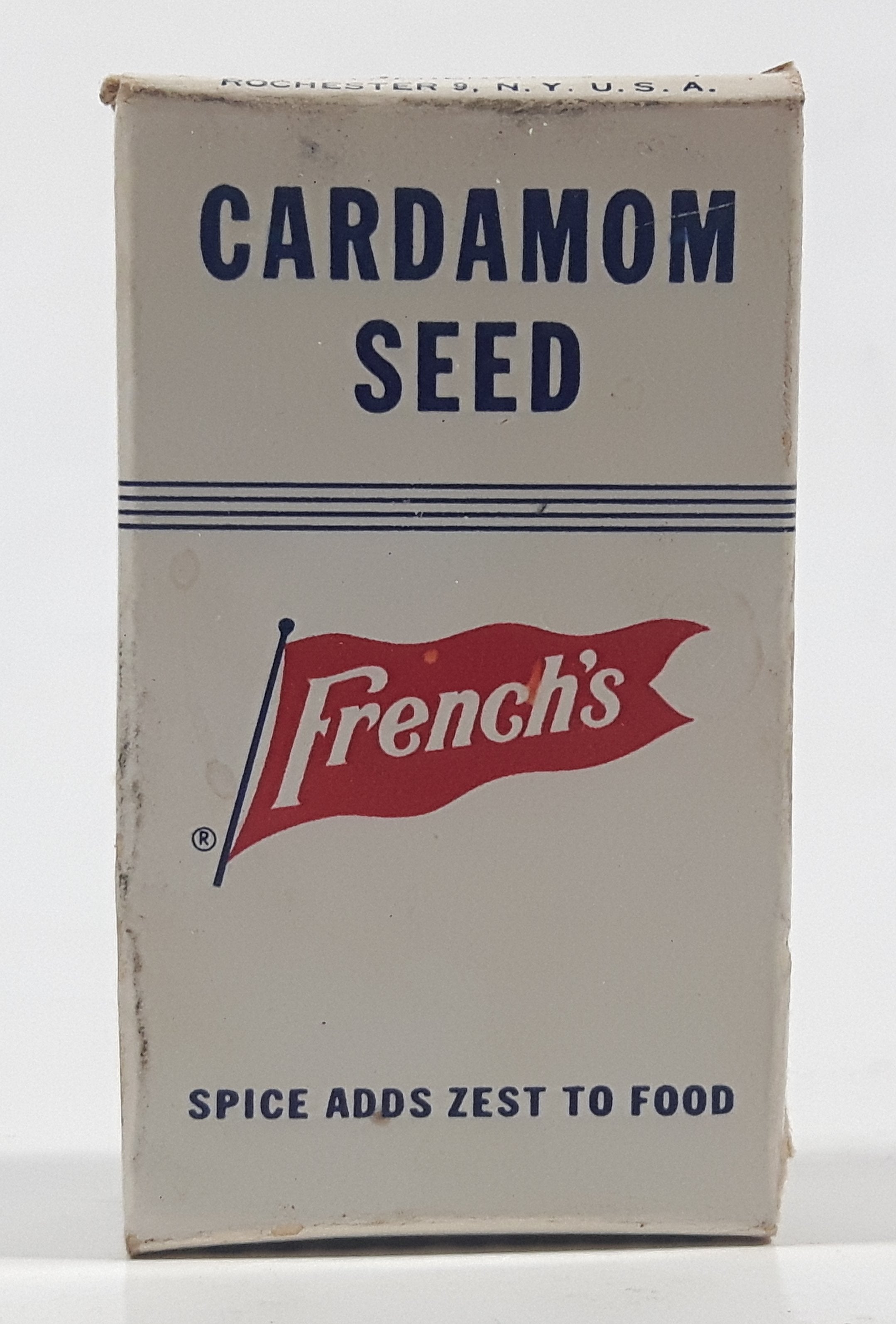 Vintage French's Cardamom Seed "Spice Adds Zest To Food" Small 2 1/2" Tall Food Box Never Opened 2