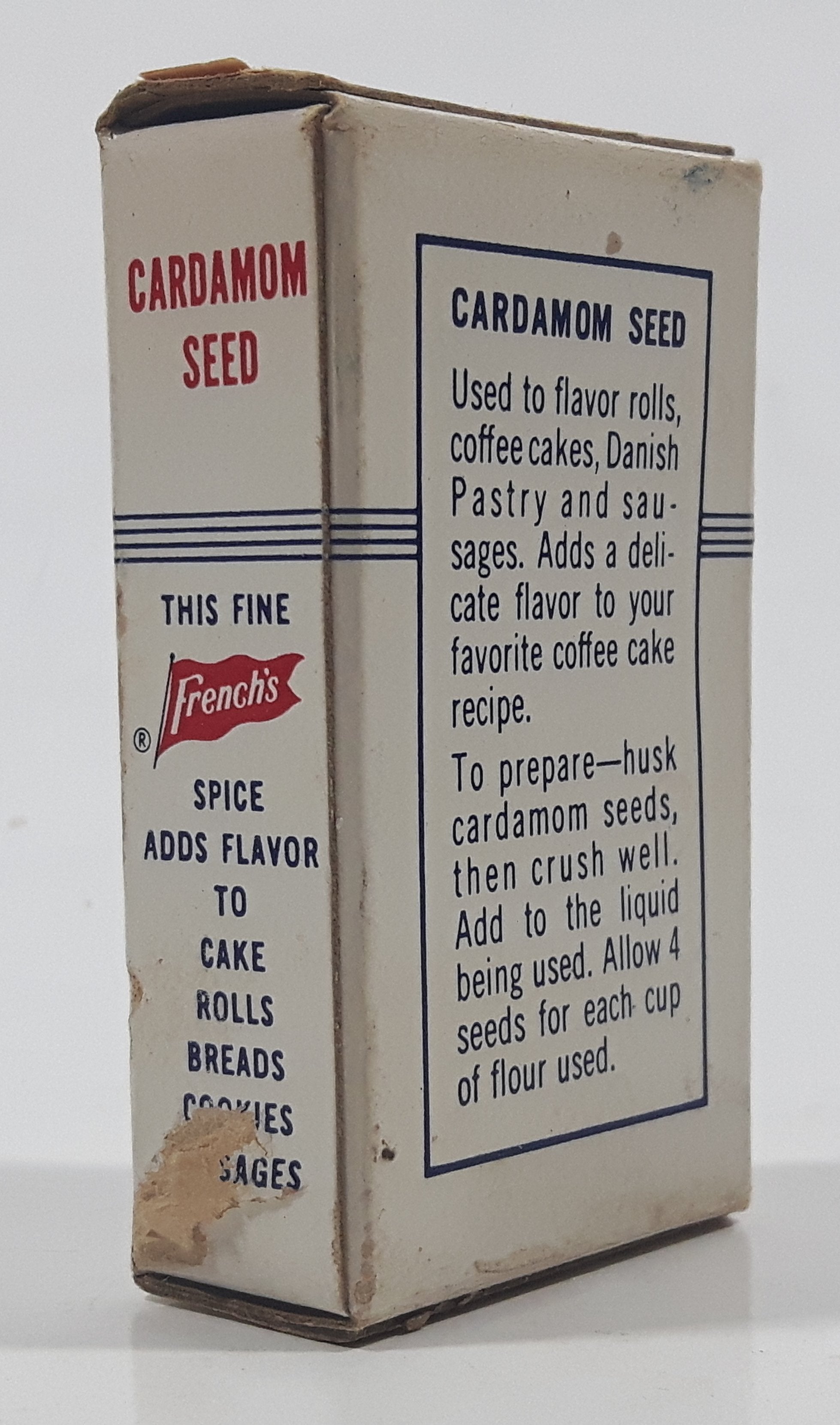 Vintage French's Cardamom Seed "Spice Adds Zest To Food" Small 2 1/2" Tall Food Box Never Opened 5