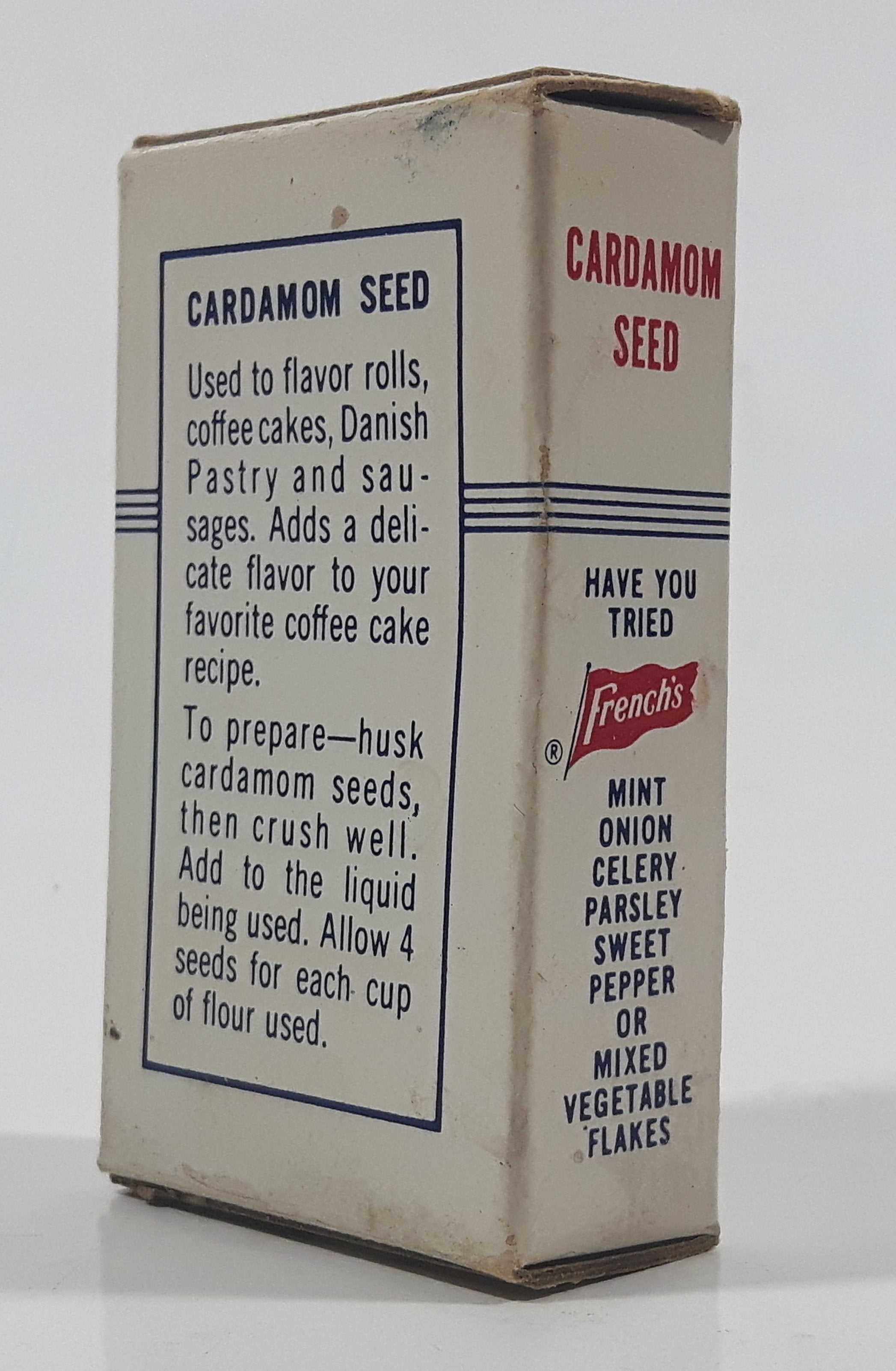 Vintage French's Cardamom Seed "Spice Adds Zest To Food" Small 2 1/2" Tall Food Box Never Opened 7