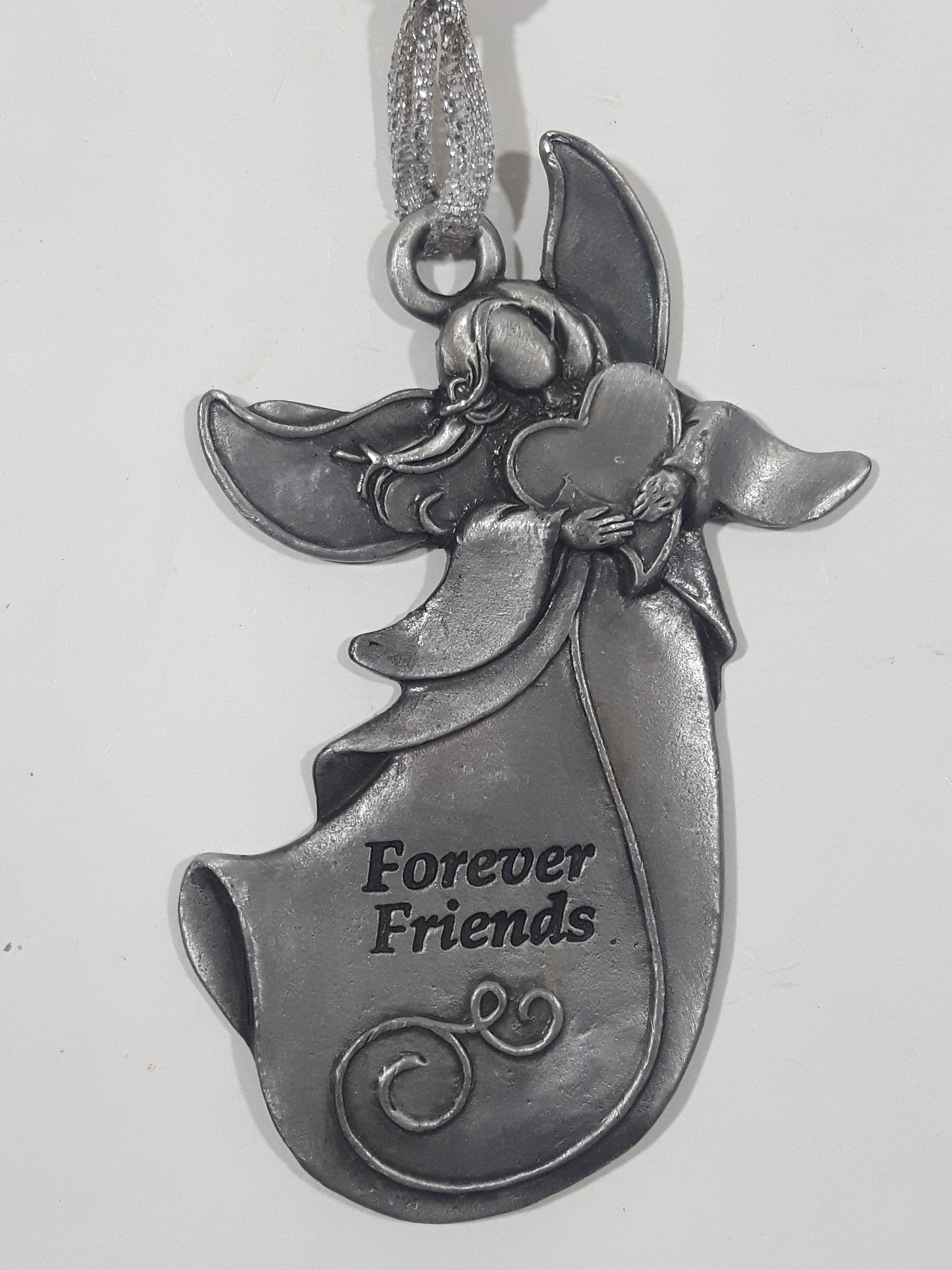 Forever Friends Angel Holding Heart Pewter Metal Christmas Tree Ornament 2