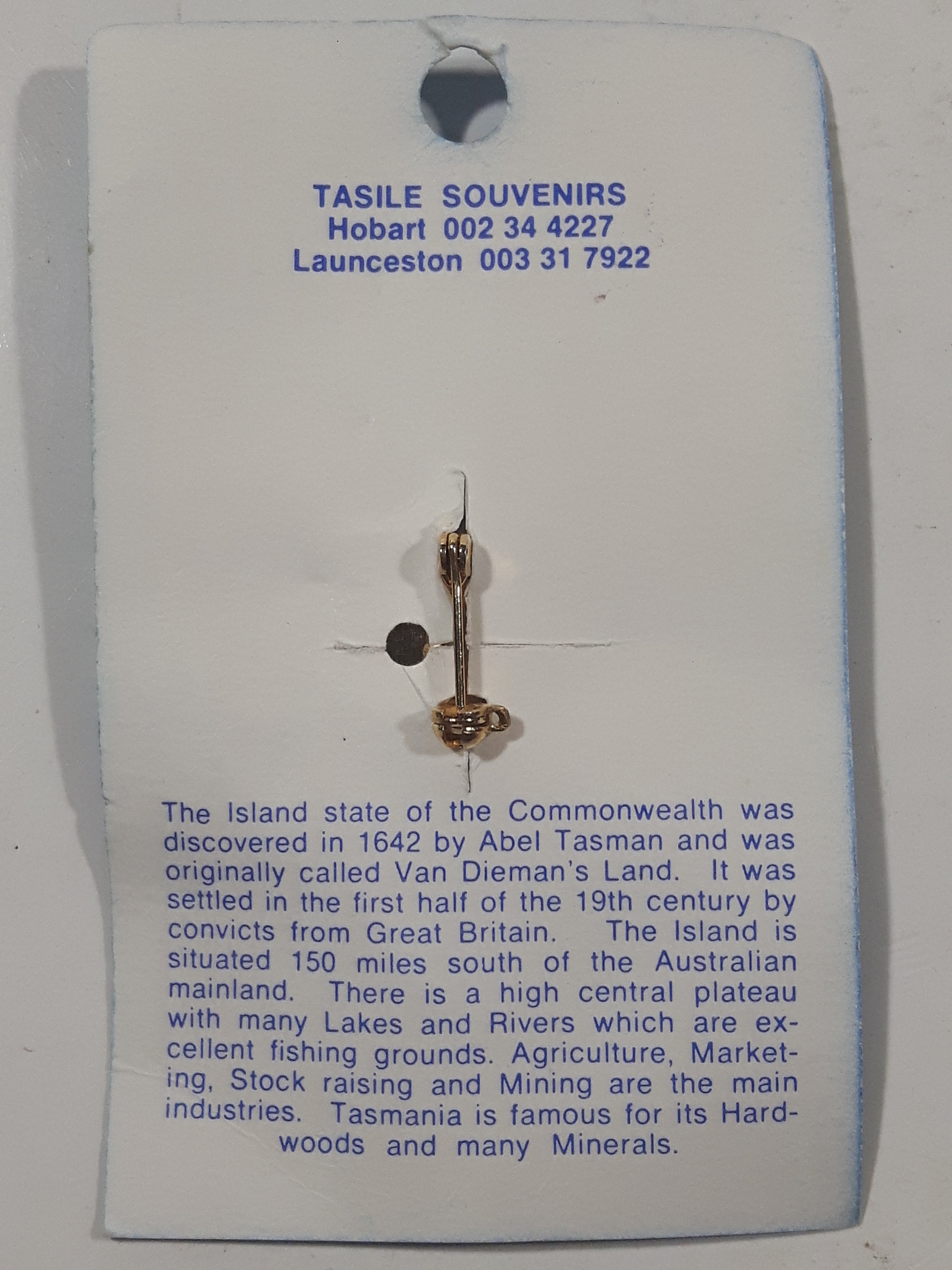 Tasmania and its Territory Enamel Metal Lapel Pin Brooch on Card 5