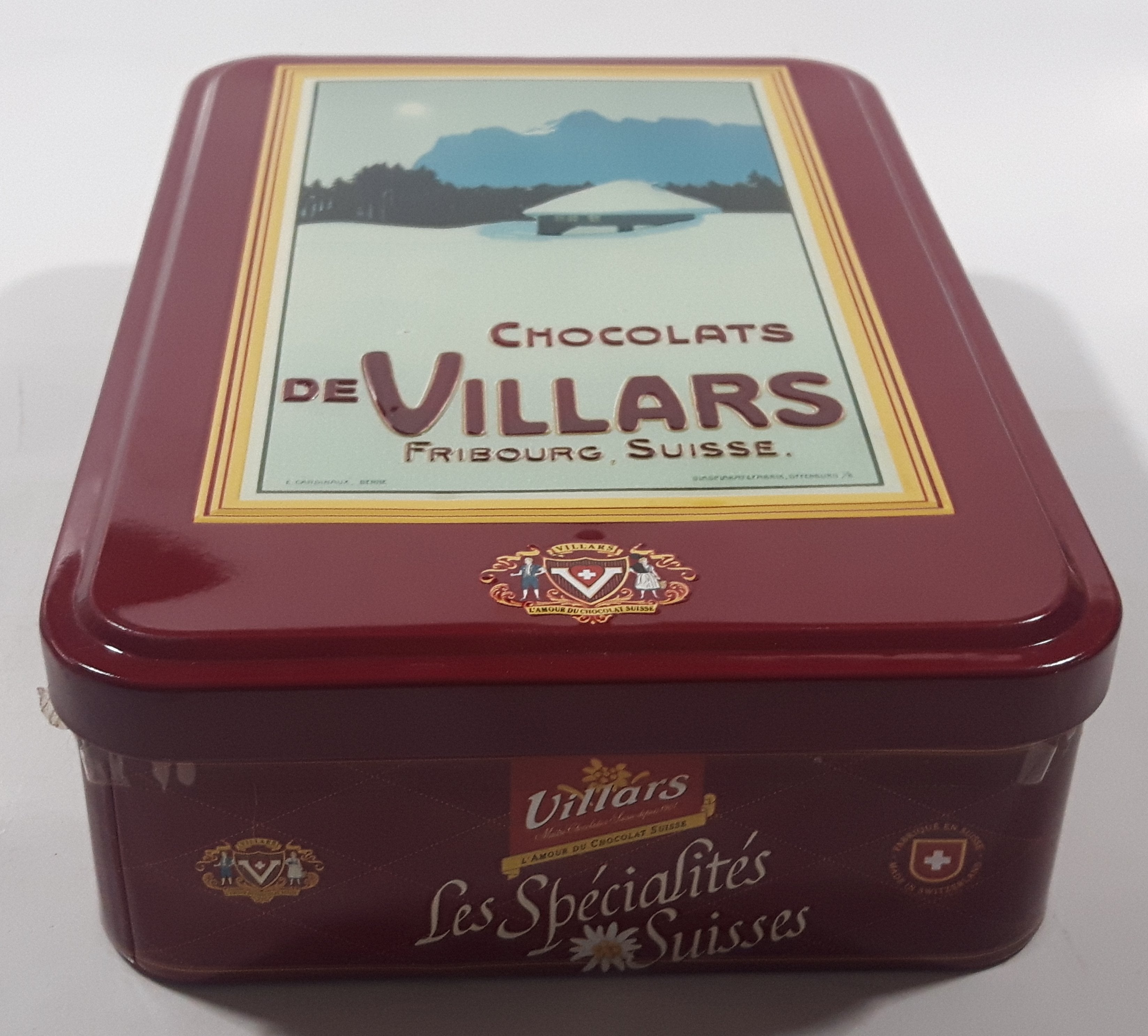 De Villars Fribourg Suisse Chocolats E. Cardinaux, Berne Tin Metal Container 2