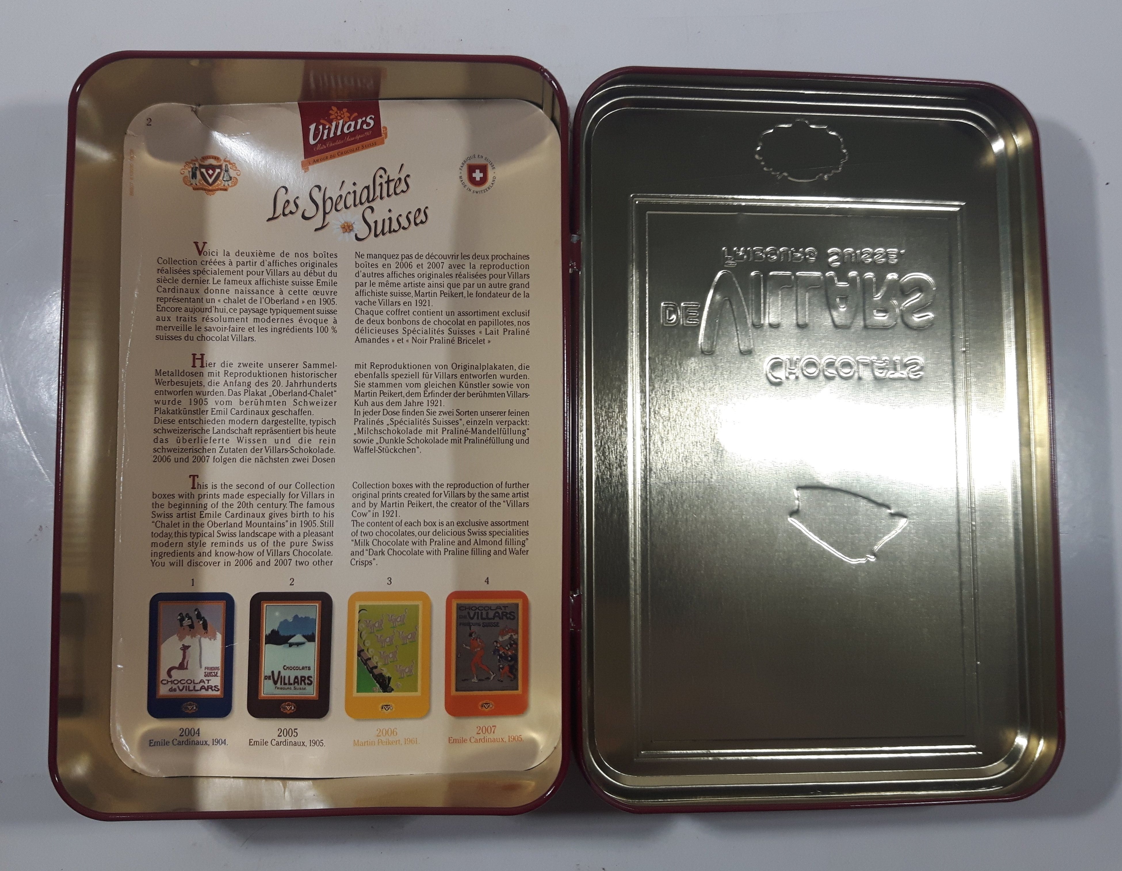 De Villars Fribourg Suisse Chocolats E. Cardinaux, Berne Tin Metal Container 6