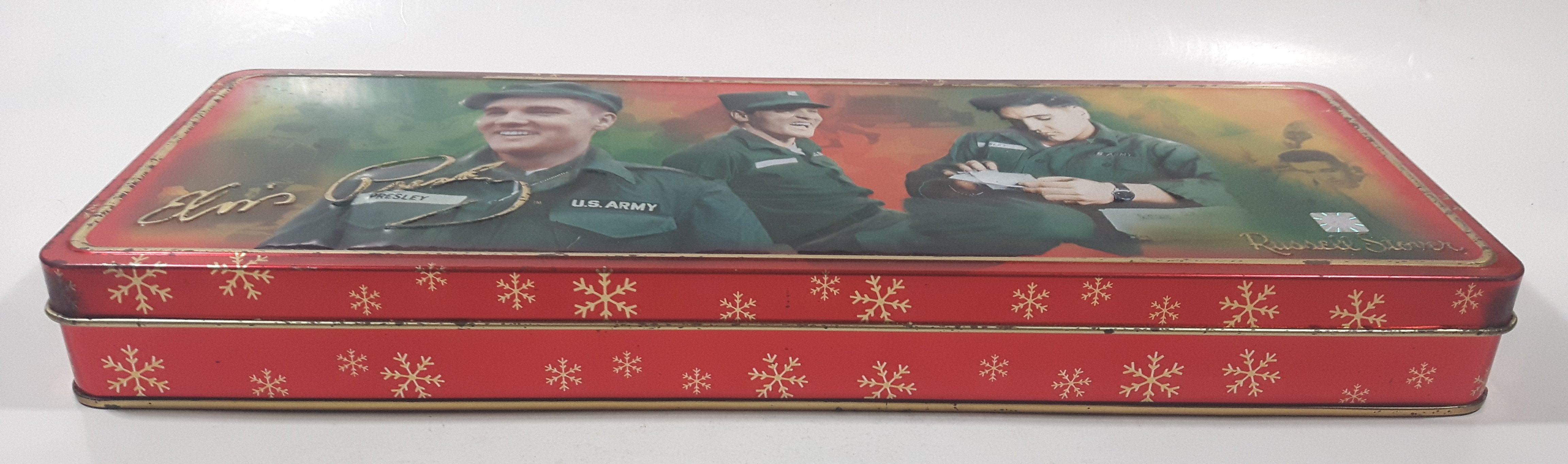 2002 Russell Stover Elvis Presley Enterprises Elvis Presley U.S. Army 12 3/8" Long Embossed Tin Metal Container 2