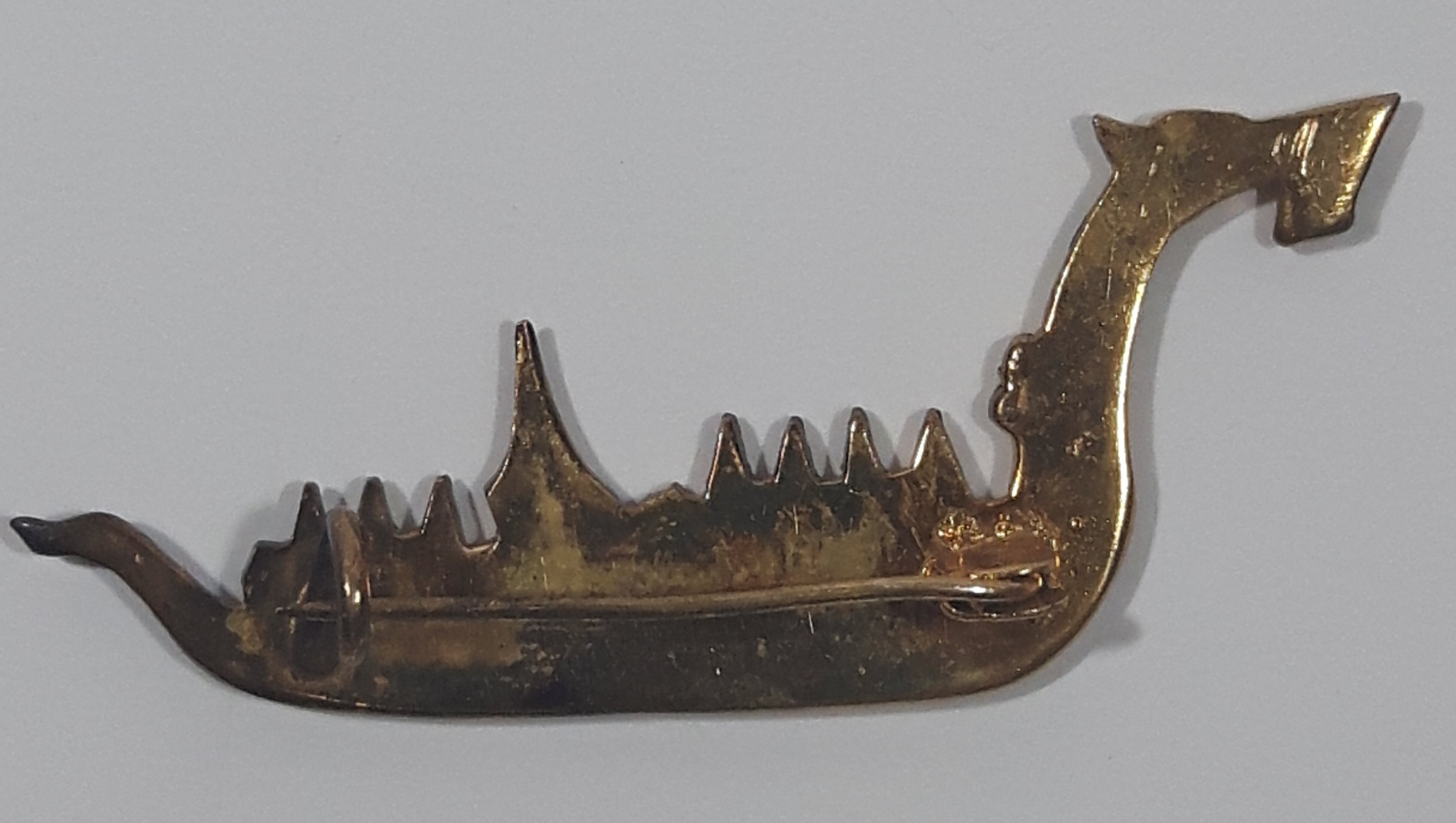 Vintage Siam Thailand Dragon Boat Gold Look Metal Pin 5