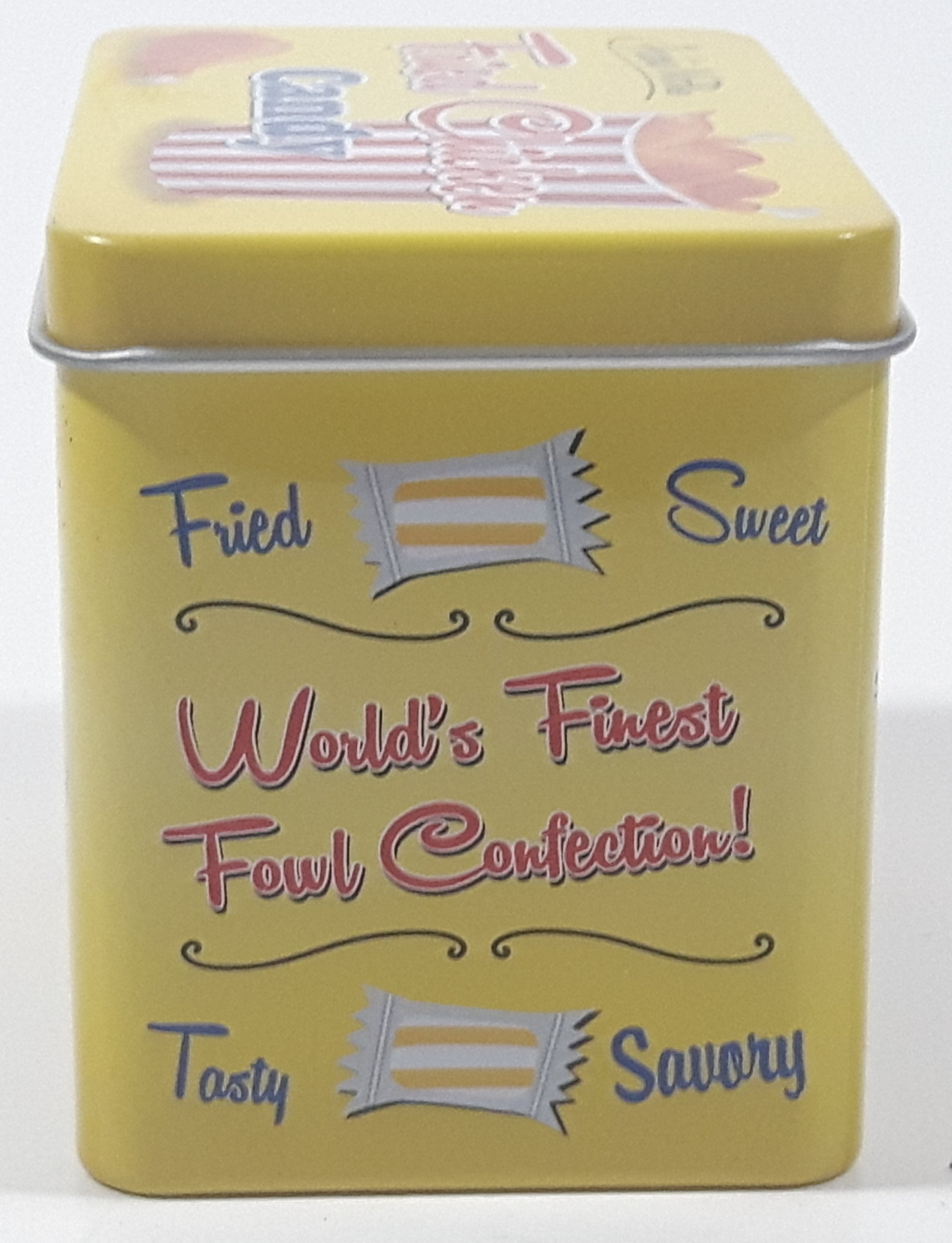 Archie McPhee Fried Chicken Candy "World's Finest Fowl Confection!" Small Tin Metal Container EMPTY 2
