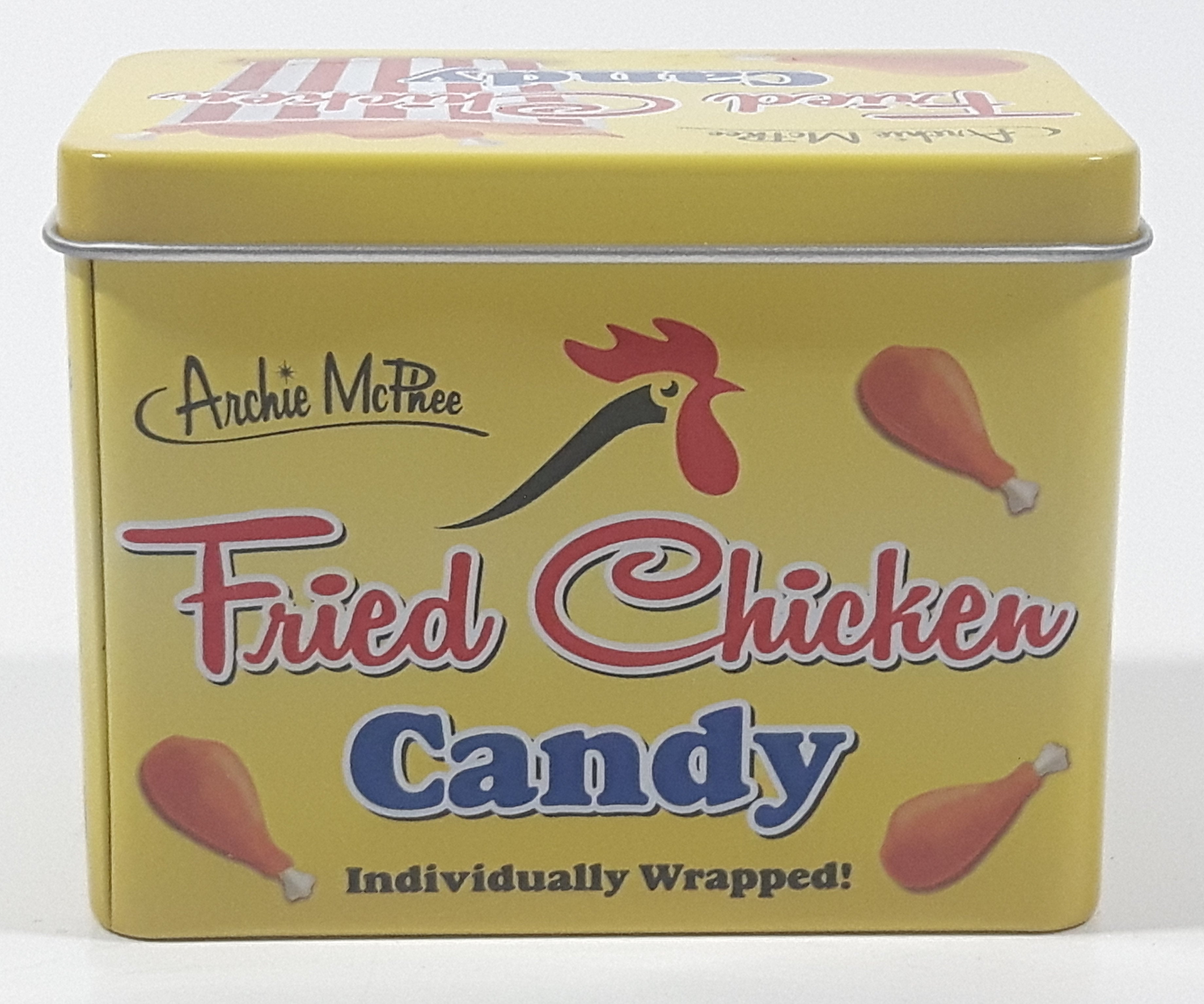 Archie McPhee Fried Chicken Candy "World's Finest Fowl Confection!" Small Tin Metal Container EMPTY 3