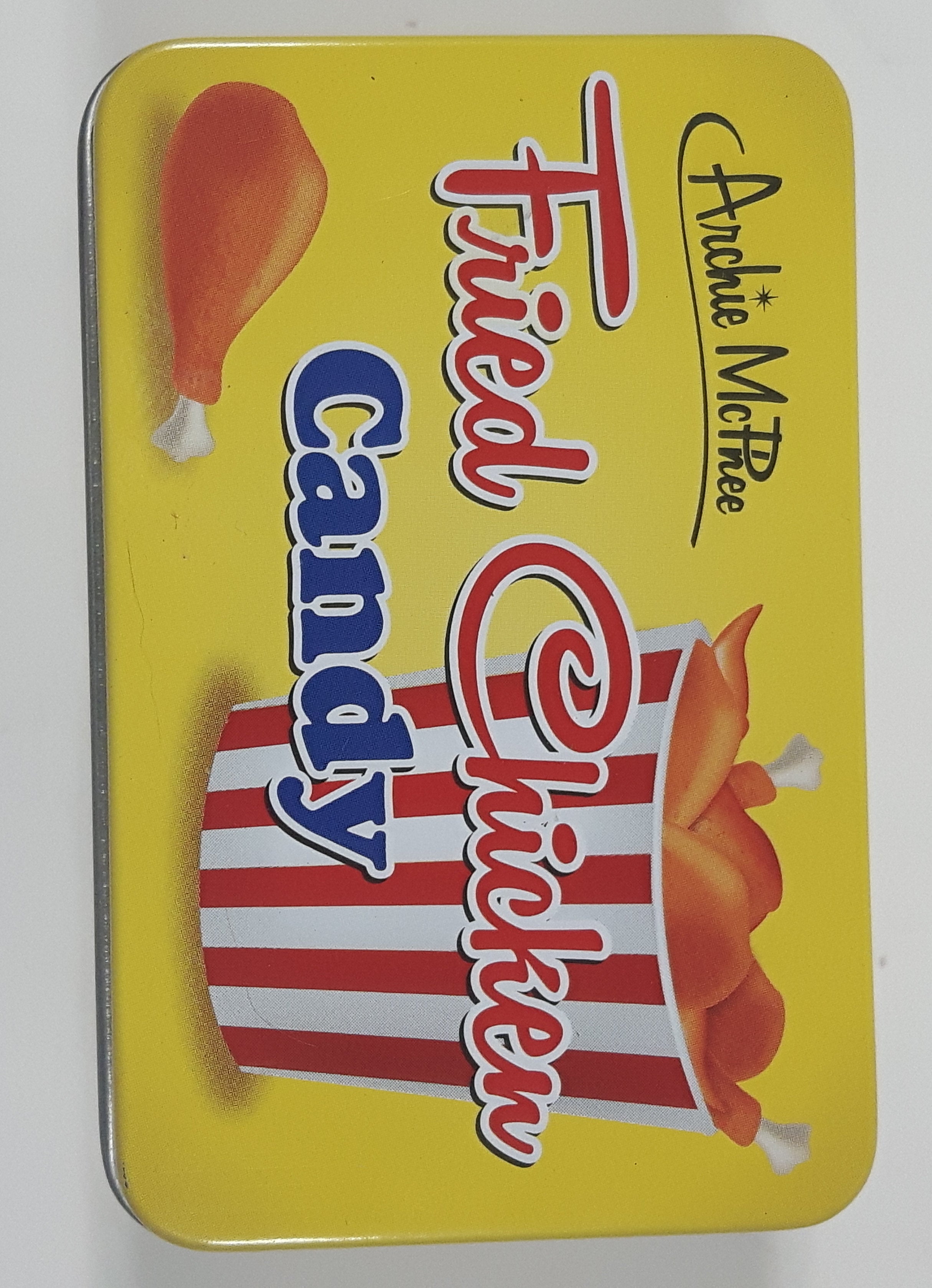 Archie McPhee Fried Chicken Candy "World's Finest Fowl Confection!" Small Tin Metal Container EMPTY 5