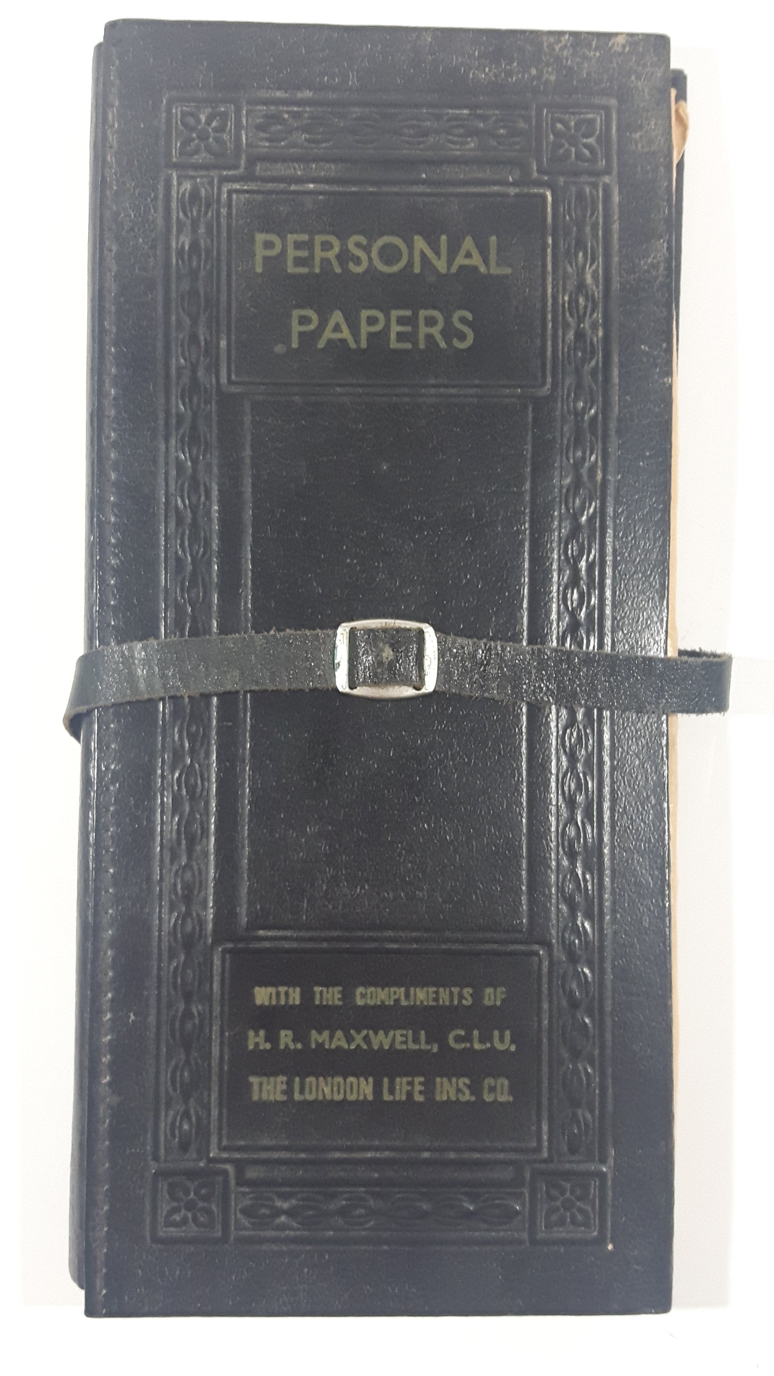 Vintage  The London Life Insurance Company "Personal Papers" Black Vinyl Folder Compliments Of H.R. Maxwell, C.L.U.