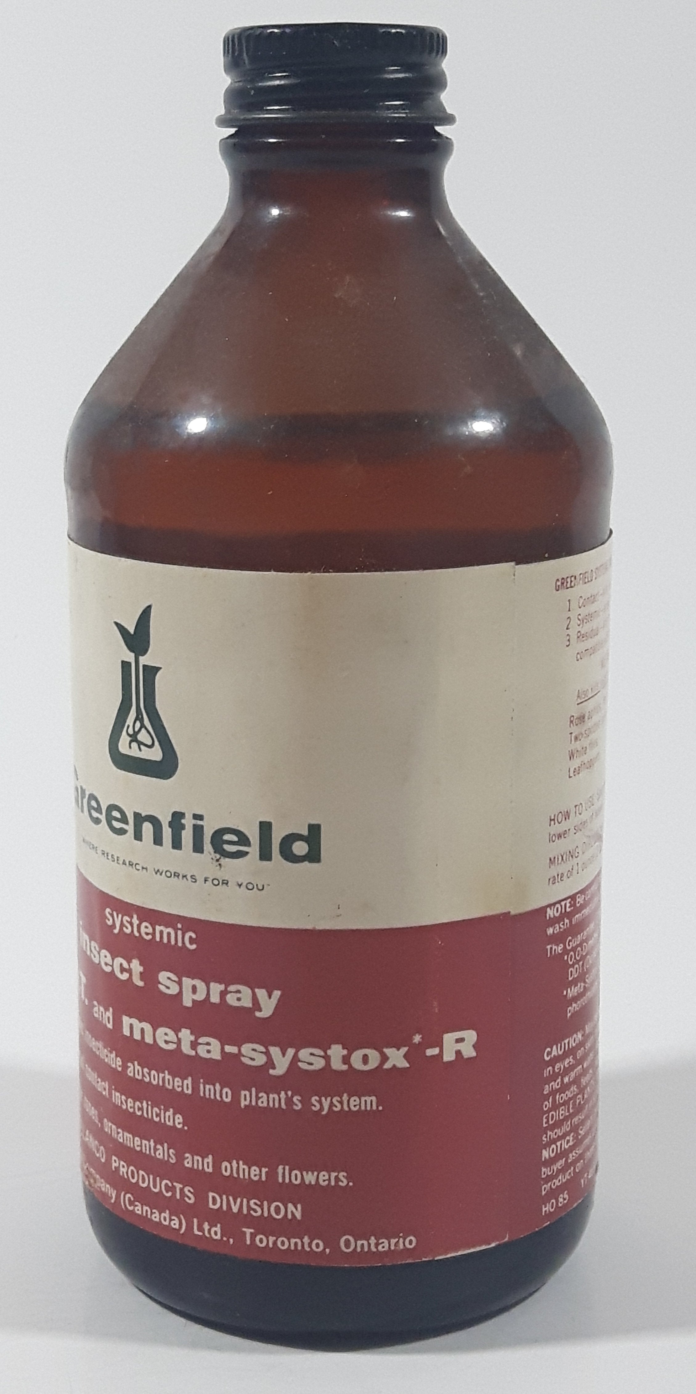 Vintage Elanco Products Greenfield Systemic Insect Spray 228mL 8 Fl Oz 5 1/2" Tall Brown Glass Bottle 2