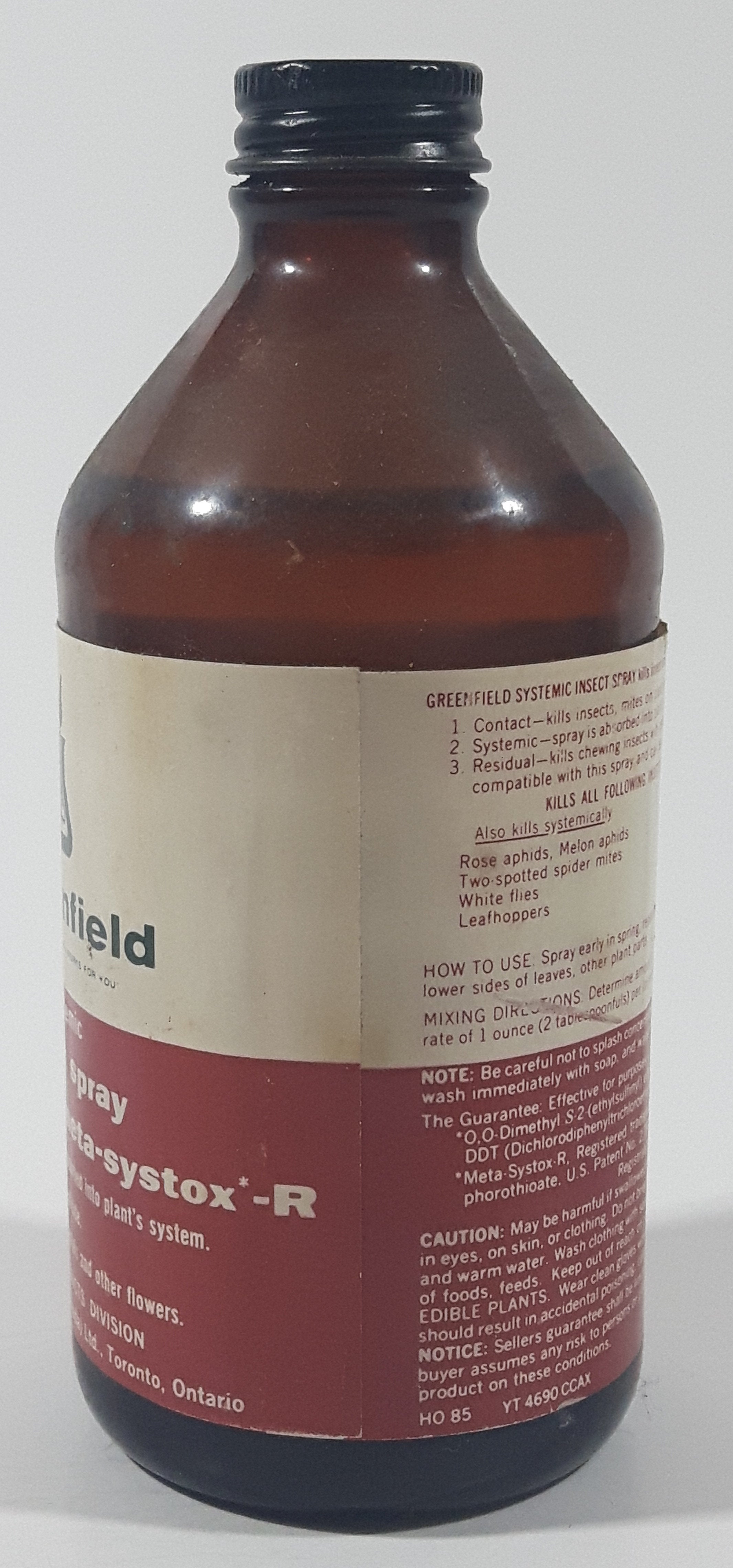 Vintage Elanco Products Greenfield Systemic Insect Spray 228mL 8 Fl Oz 5 1/2" Tall Brown Glass Bottle 3