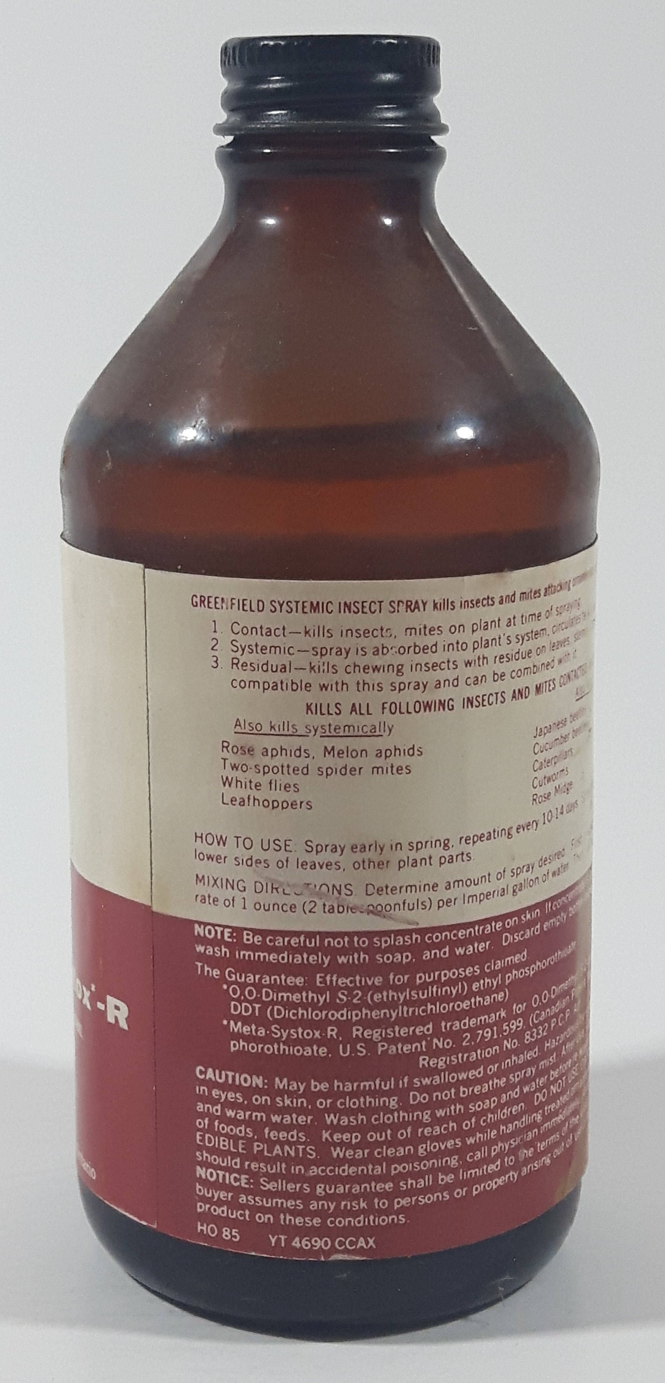 Vintage Elanco Products Greenfield Systemic Insect Spray 228mL 8 Fl Oz 5 1/2" Tall Brown Glass Bottle 4