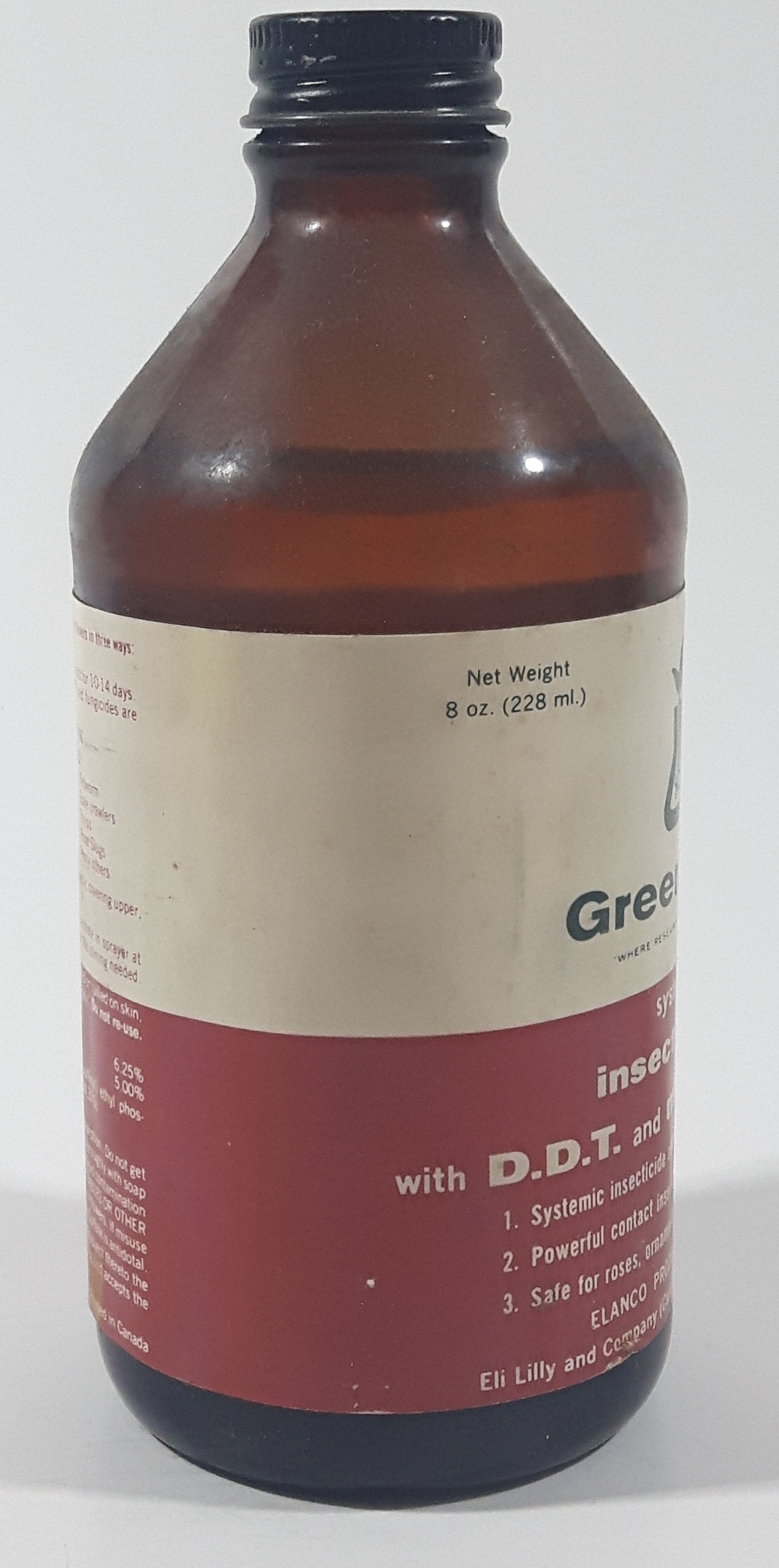 Vintage Elanco Products Greenfield Systemic Insect Spray 228mL 8 Fl Oz 5 1/2" Tall Brown Glass Bottle 8
