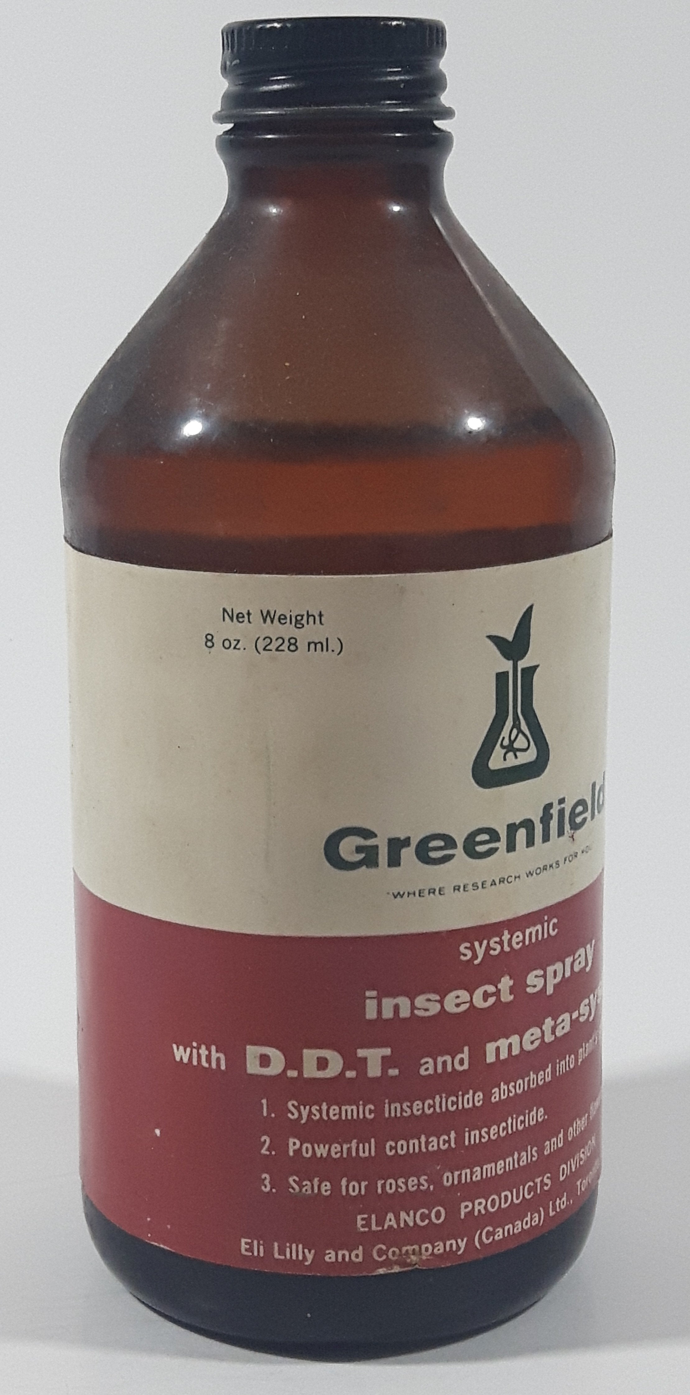 Vintage Elanco Products Greenfield Systemic Insect Spray 228mL 8 Fl Oz 5 1/2" Tall Brown Glass Bottle 9