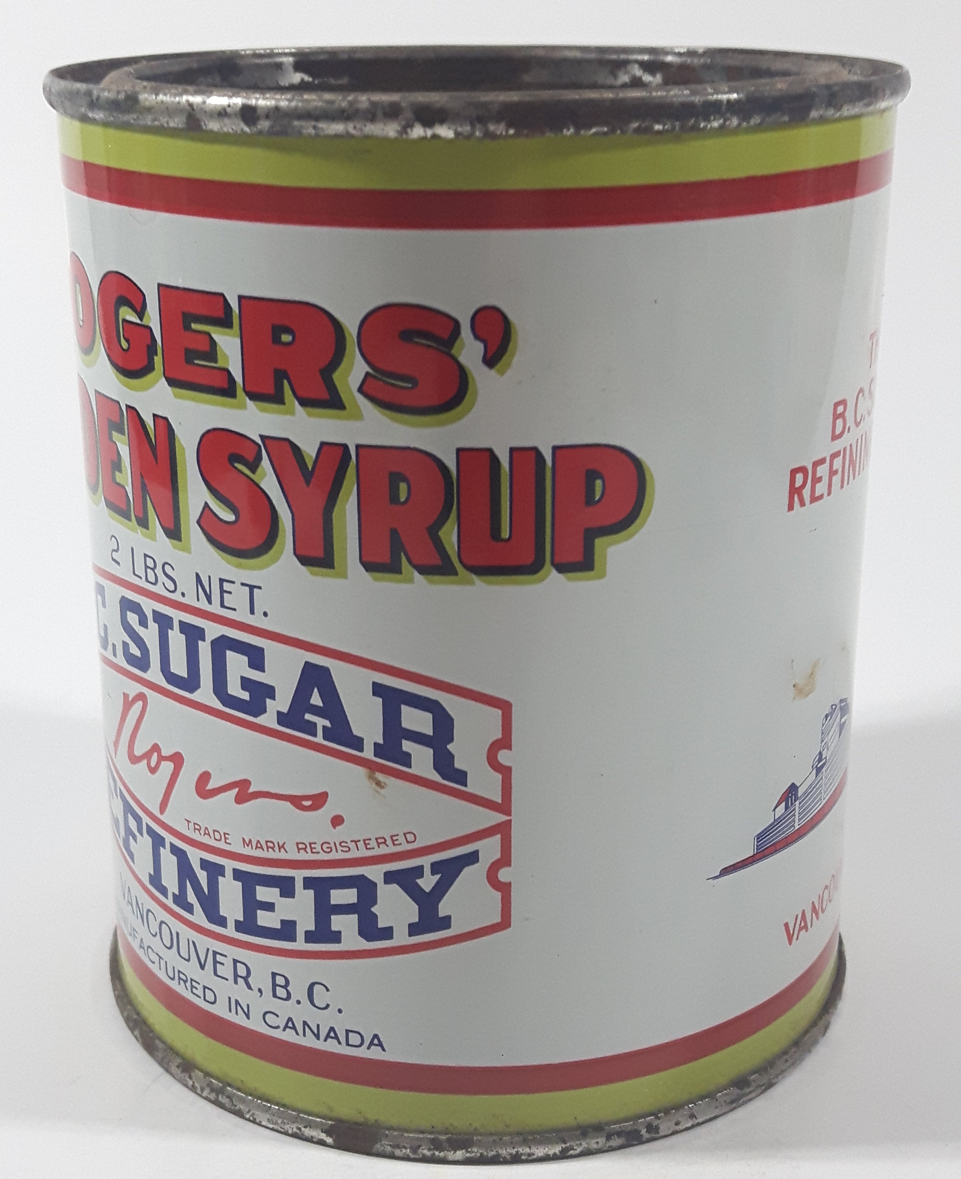 Vintage Rogers Syrup Golden Sugar Vancouver, B.C. Sugar Refinery 2lb Tin Metal Can 2