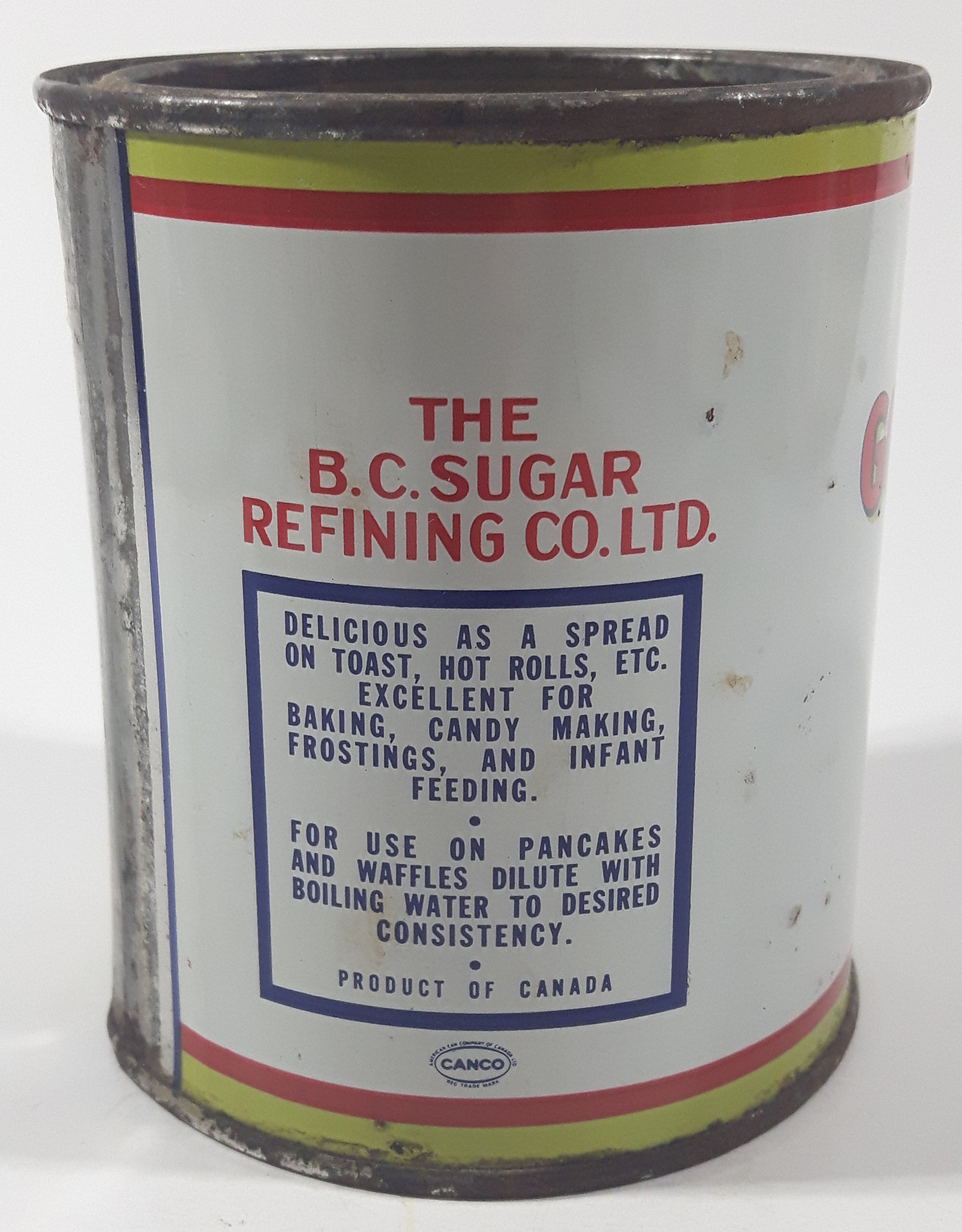 Vintage Rogers Syrup Golden Sugar Vancouver, B.C. Sugar Refinery 2lb Tin Metal Can 8