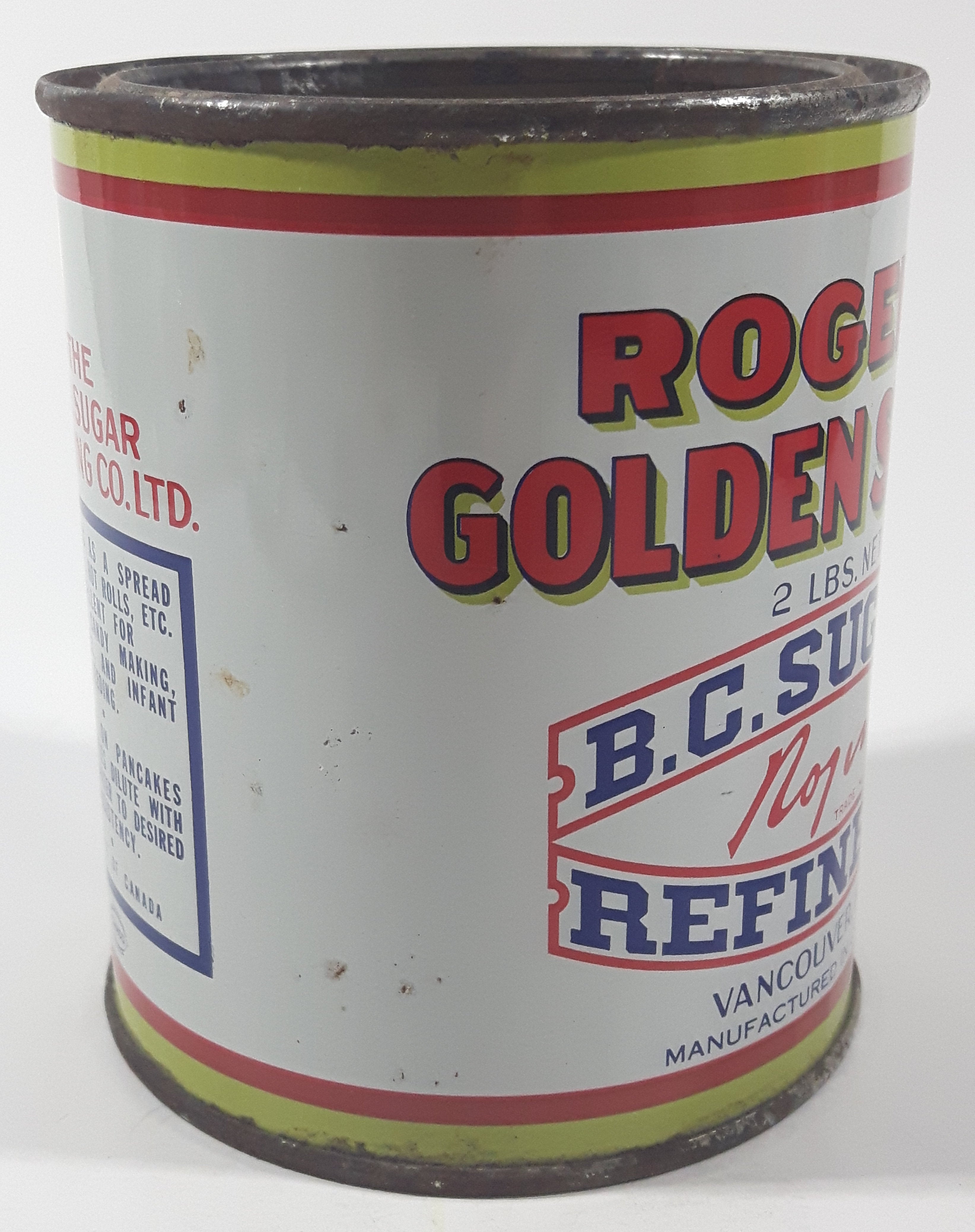 Vintage Rogers Syrup Golden Sugar Vancouver, B.C. Sugar Refinery 2lb Tin Metal Can 10