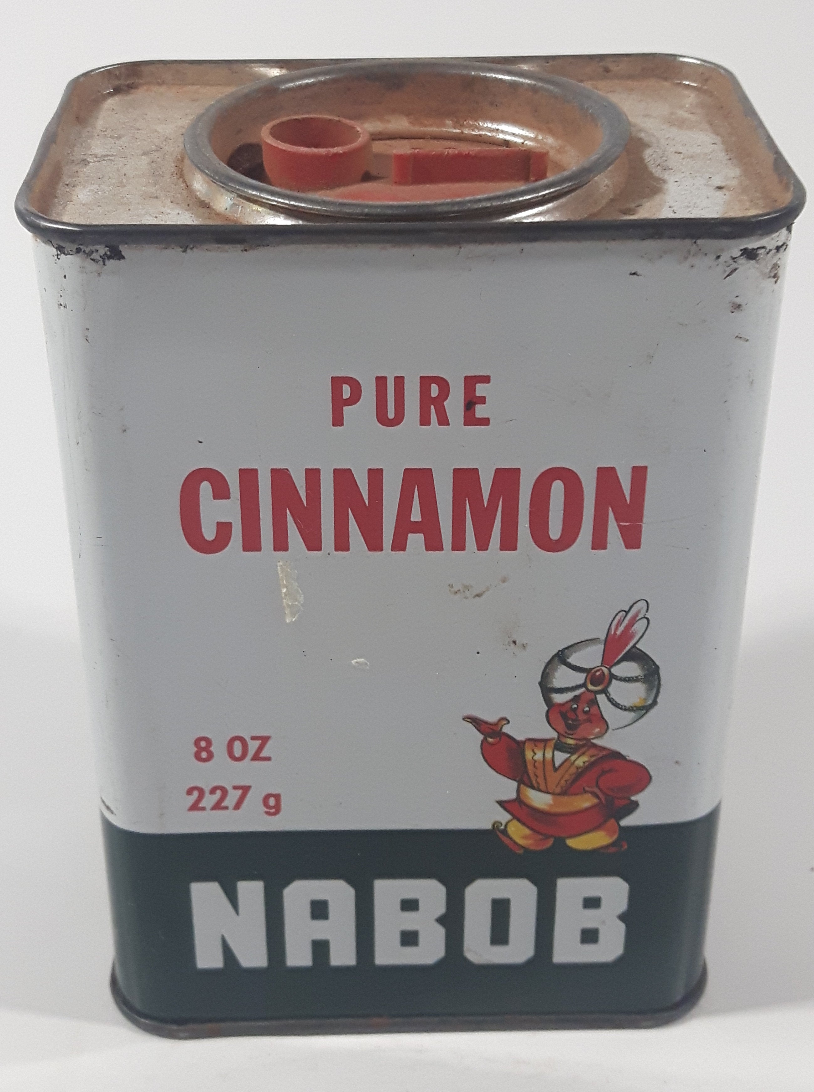 Vintage Nabob Pure Cinnamon 8 oz 227g 4 5/8" Tall Tin Metal Spice Container 11