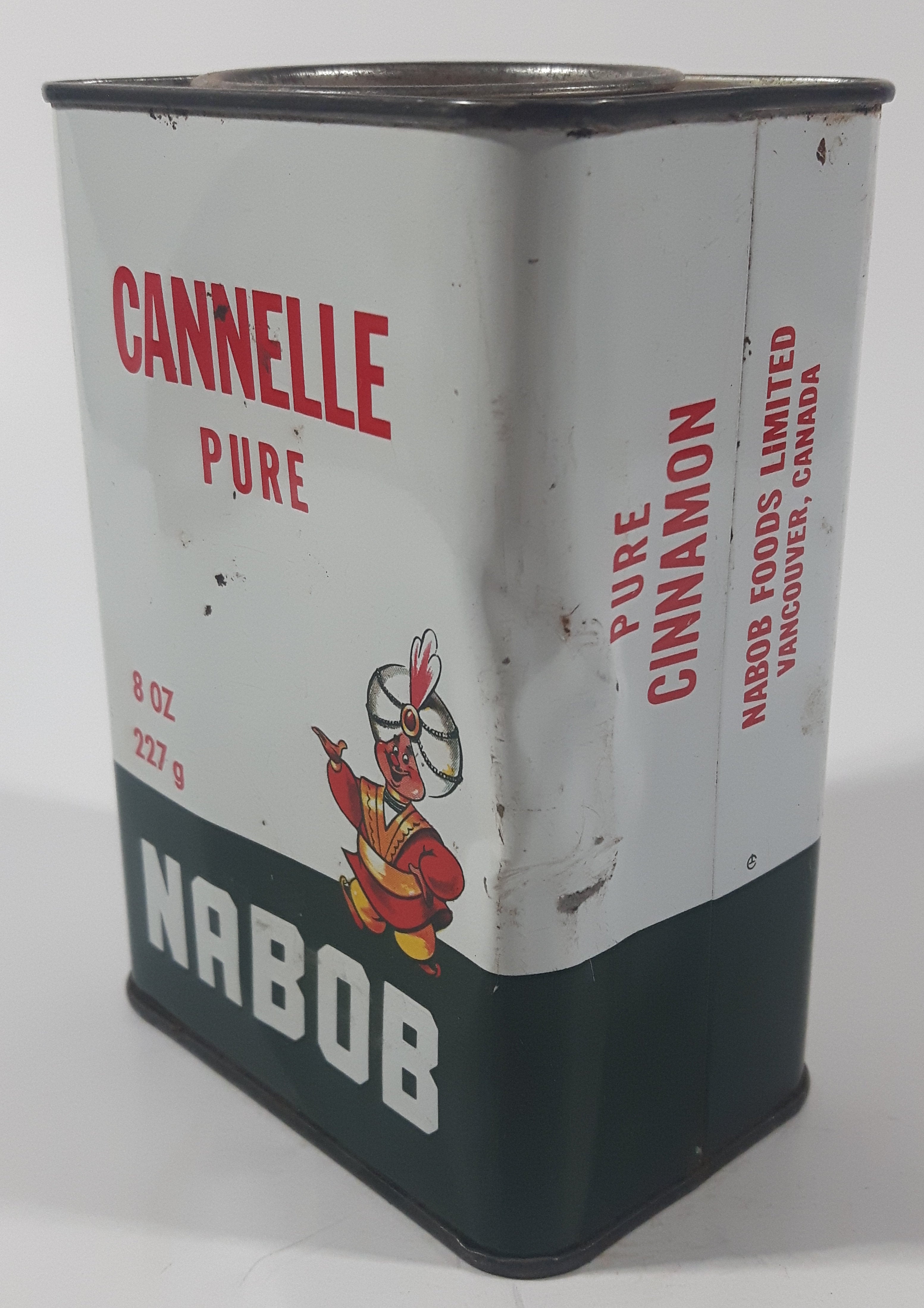 Vintage Nabob Pure Cinnamon 8 oz 227g 4 5/8" Tall Tin Metal Spice Container 6