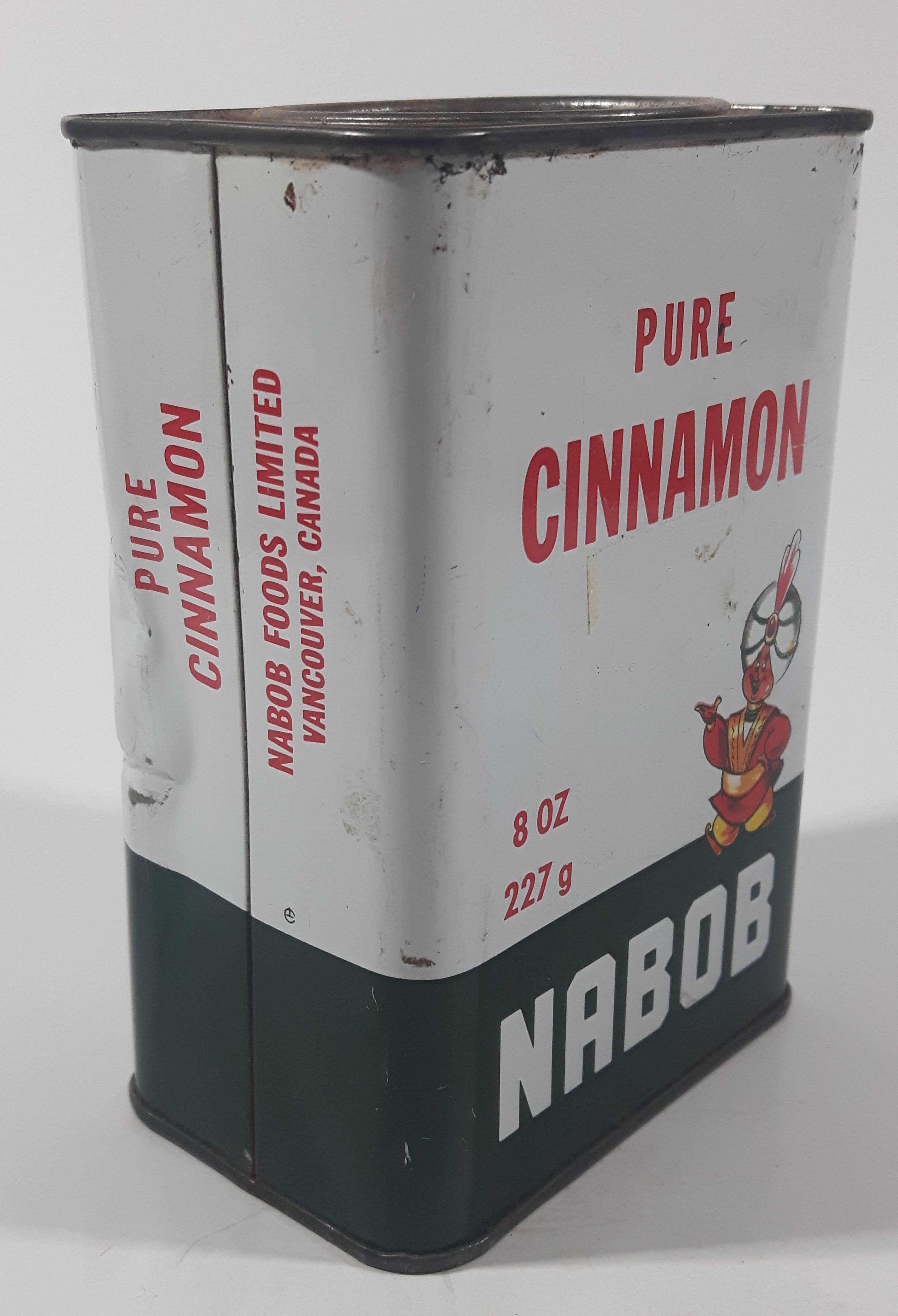 Vintage Nabob Pure Cinnamon 8 oz 227g 4 5/8" Tall Tin Metal Spice Container 8