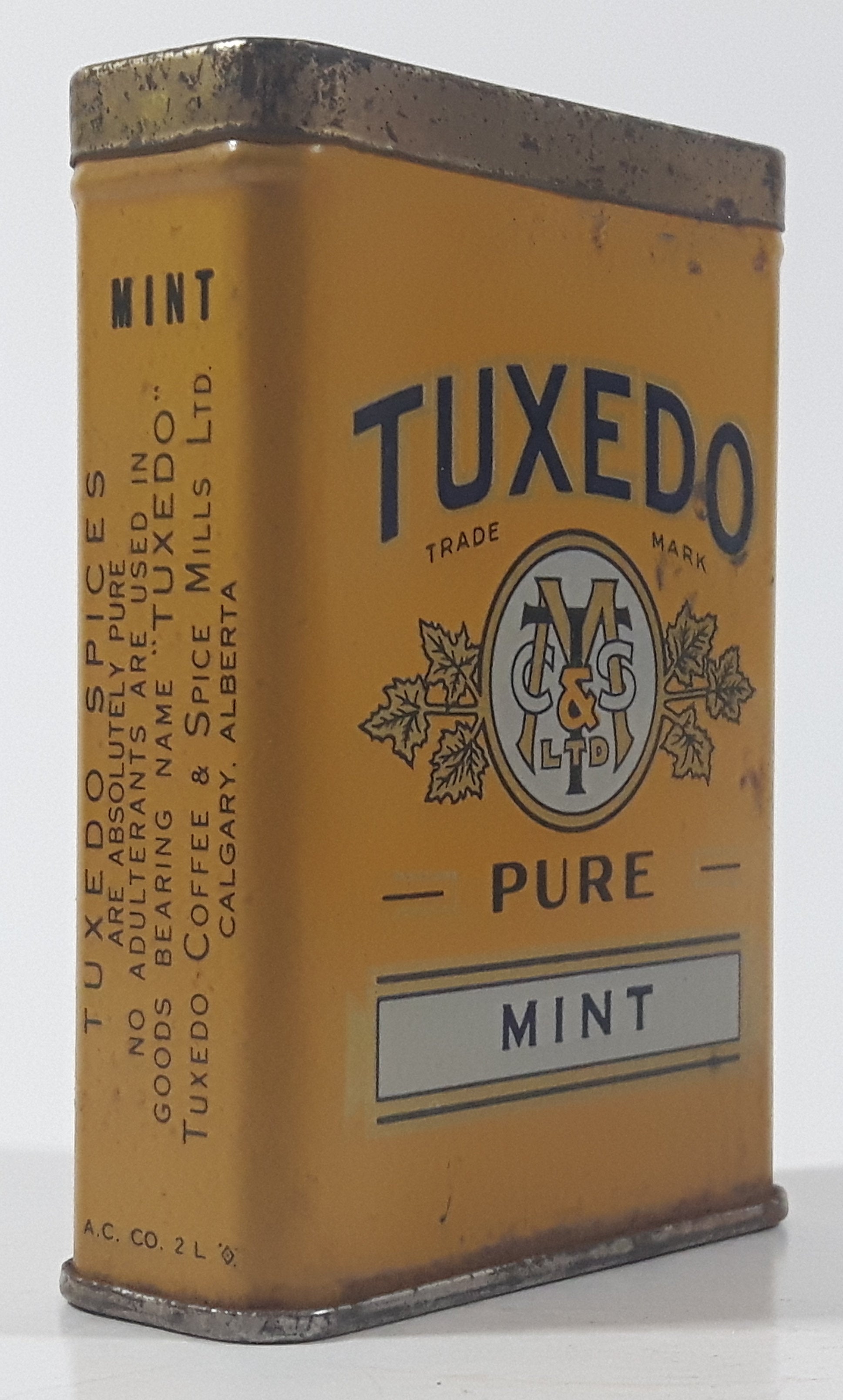 Vintage Tuxedo Pure Mint Yellow 3 1/4" Tall Tin Metal Spice Container 4