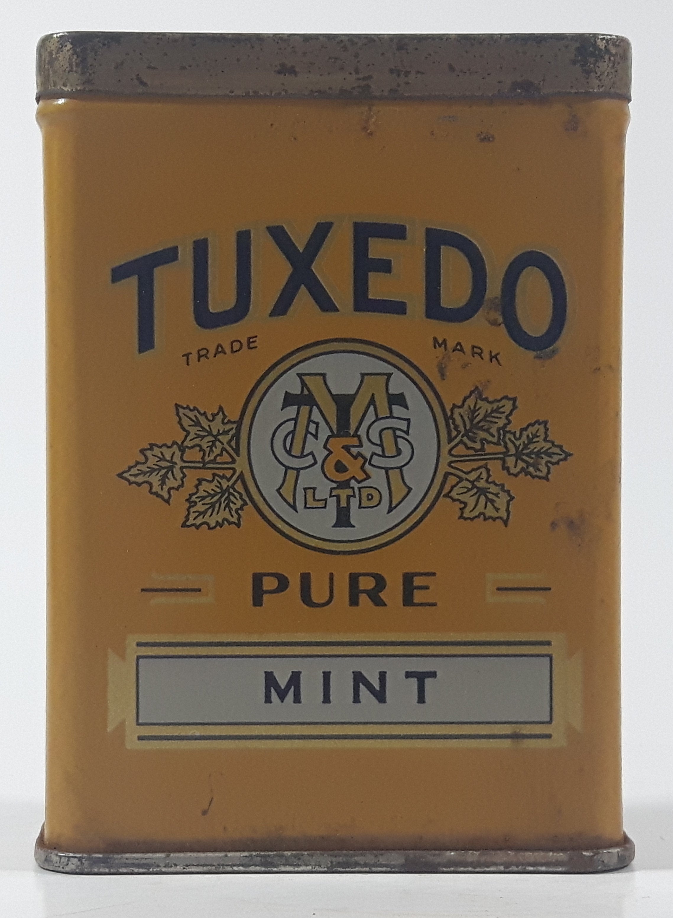 Vintage Tuxedo Pure Mint Yellow 3 1/4" Tall Tin Metal Spice Container 5