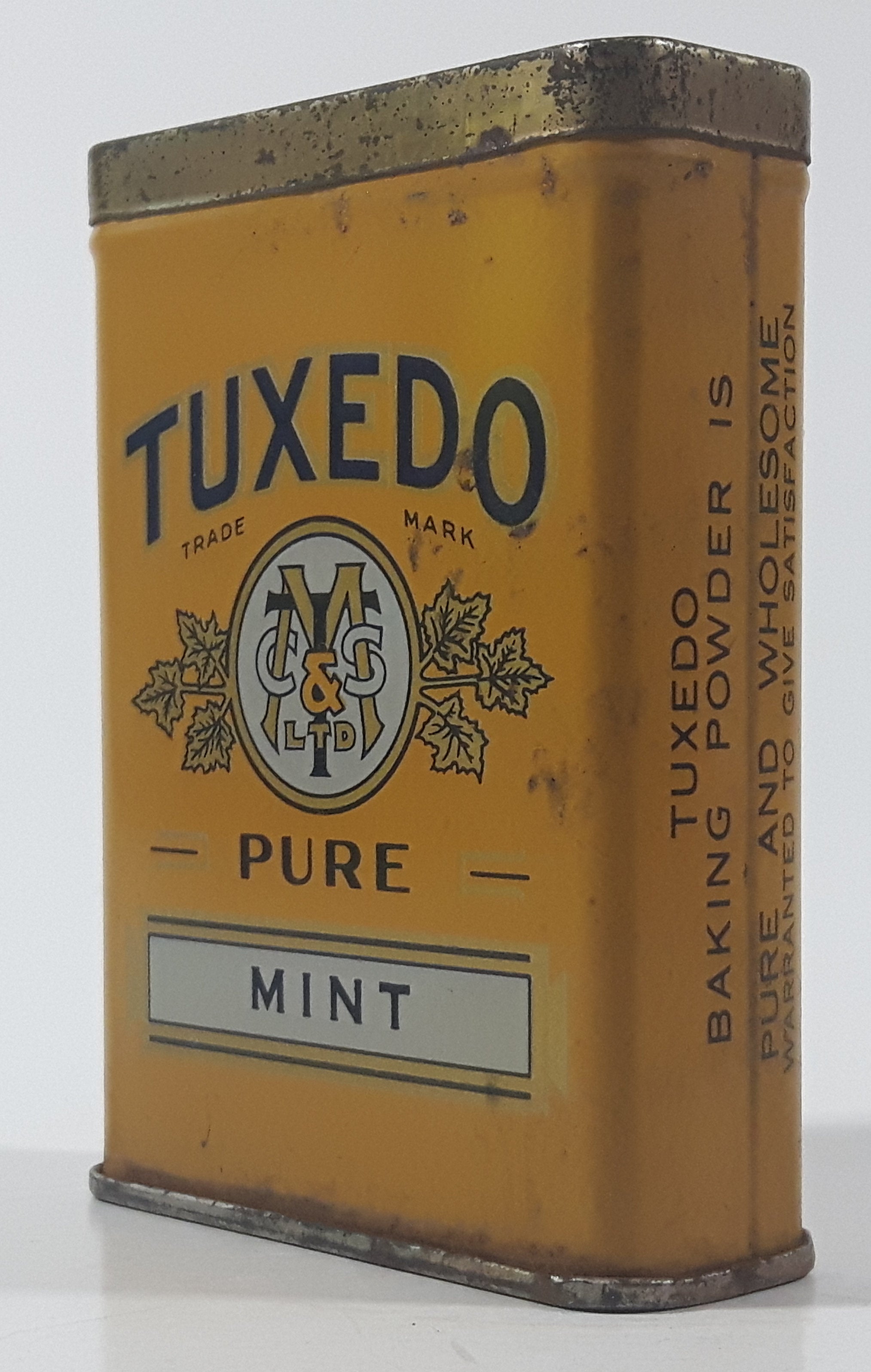 Vintage Tuxedo Pure Mint Yellow 3 1/4" Tall Tin Metal Spice Container 6