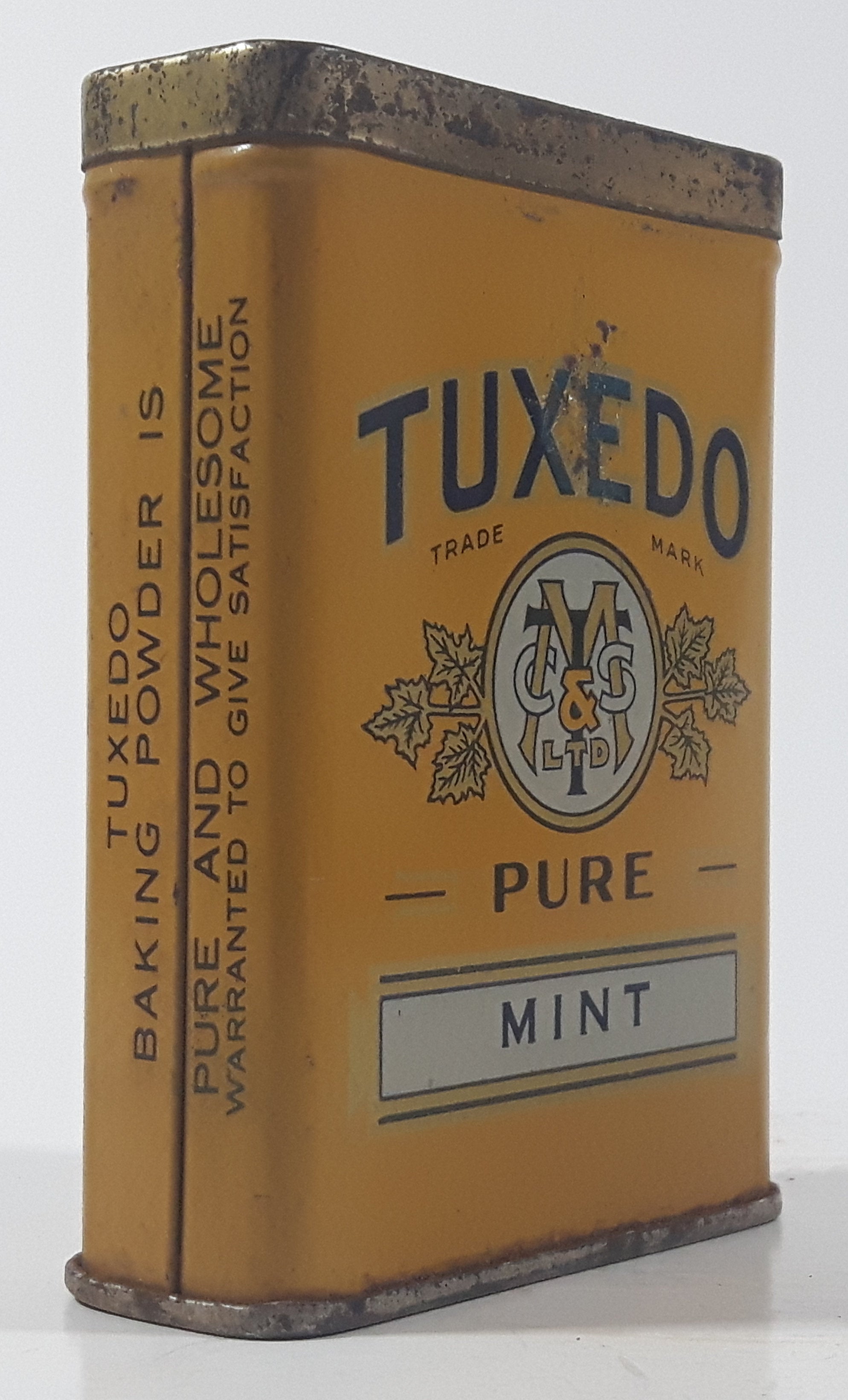 Vintage Tuxedo Pure Mint Yellow 3 1/4" Tall Tin Metal Spice Container 8