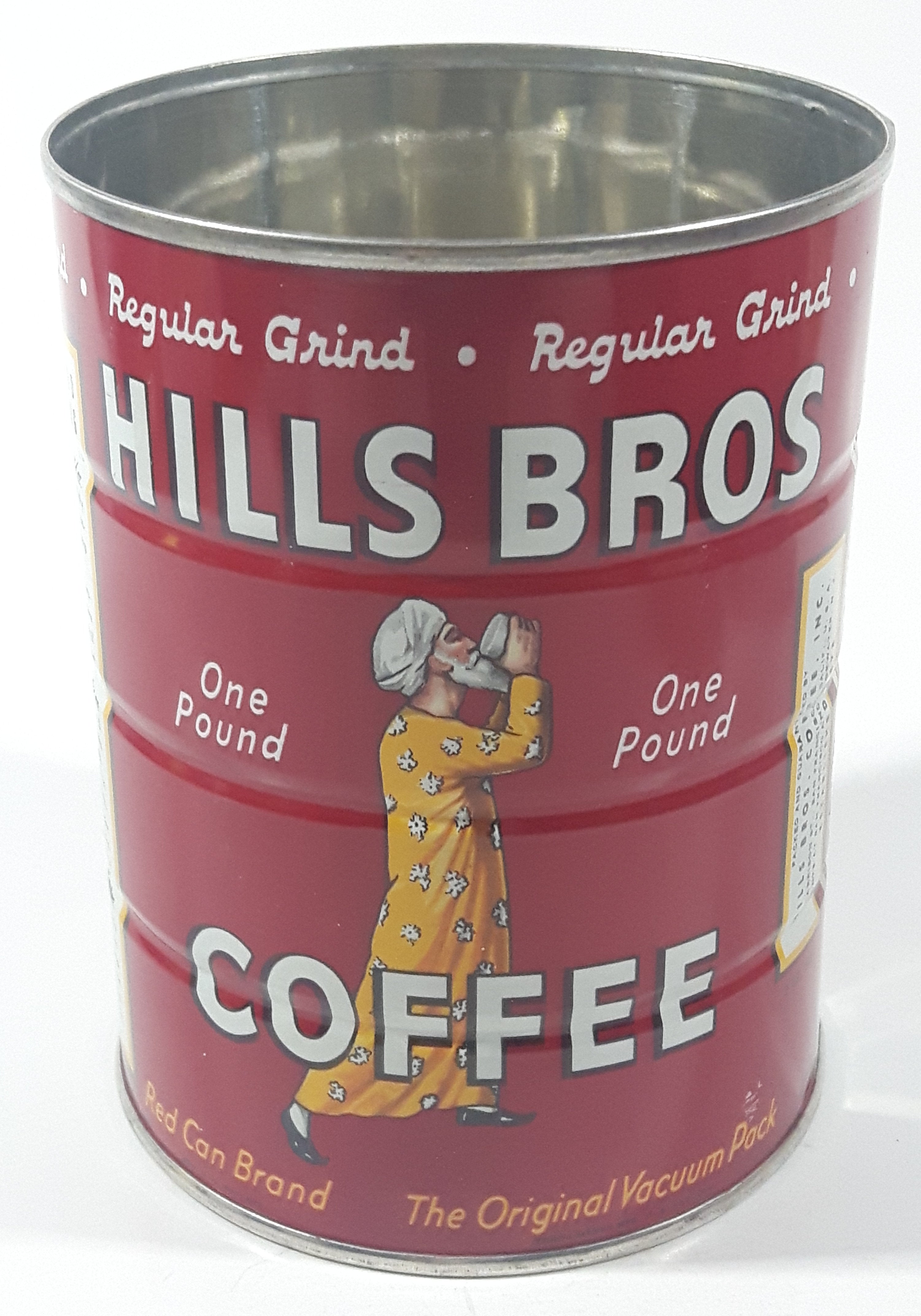 Vintage 1950s Hills Bros. Coffee One Pound Red 5 3/8" Tall Metal Can 11