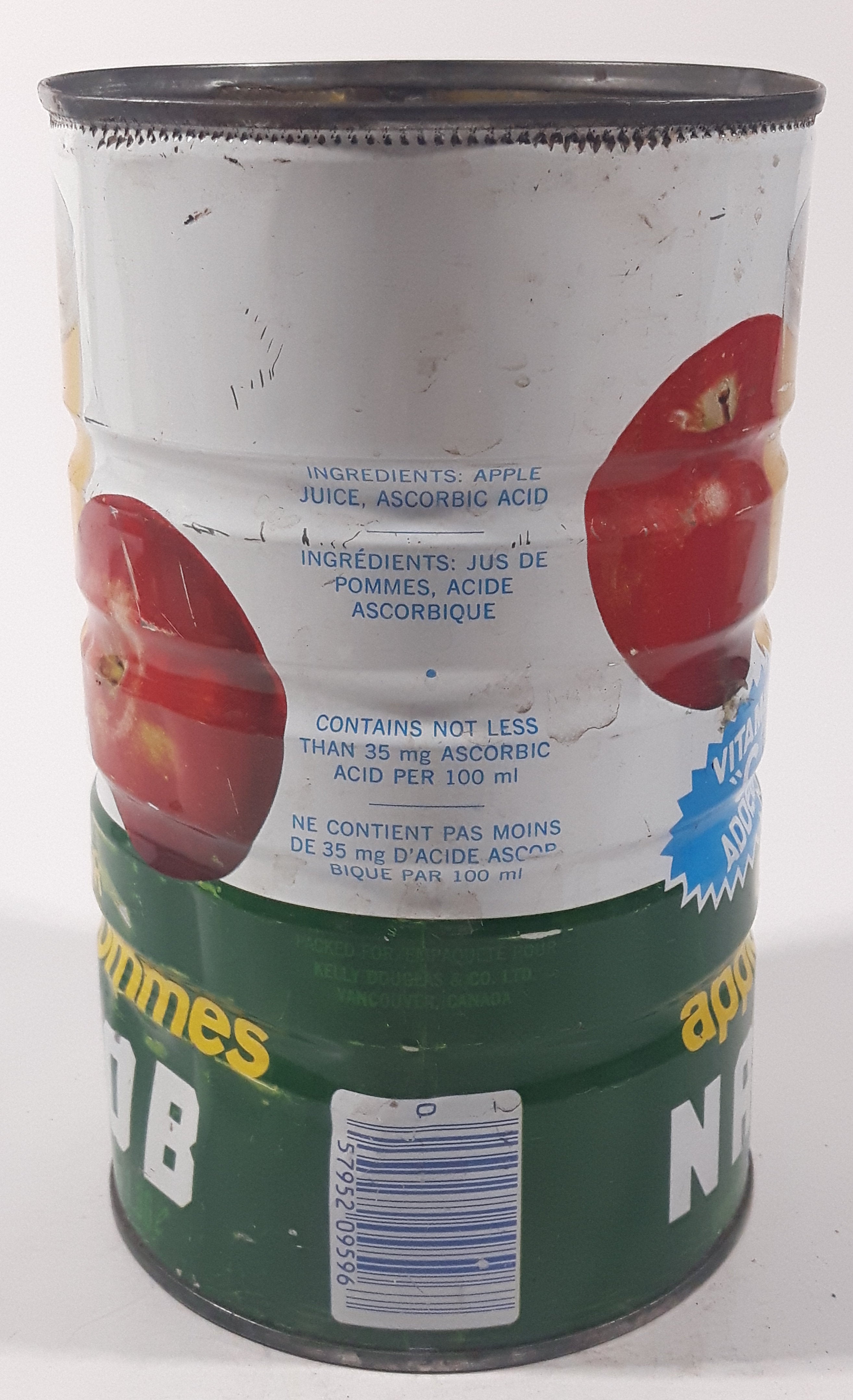 Vintage Nabob Clear Apple Juice Vitamin "C' Added 7" Tall Metal Can 7