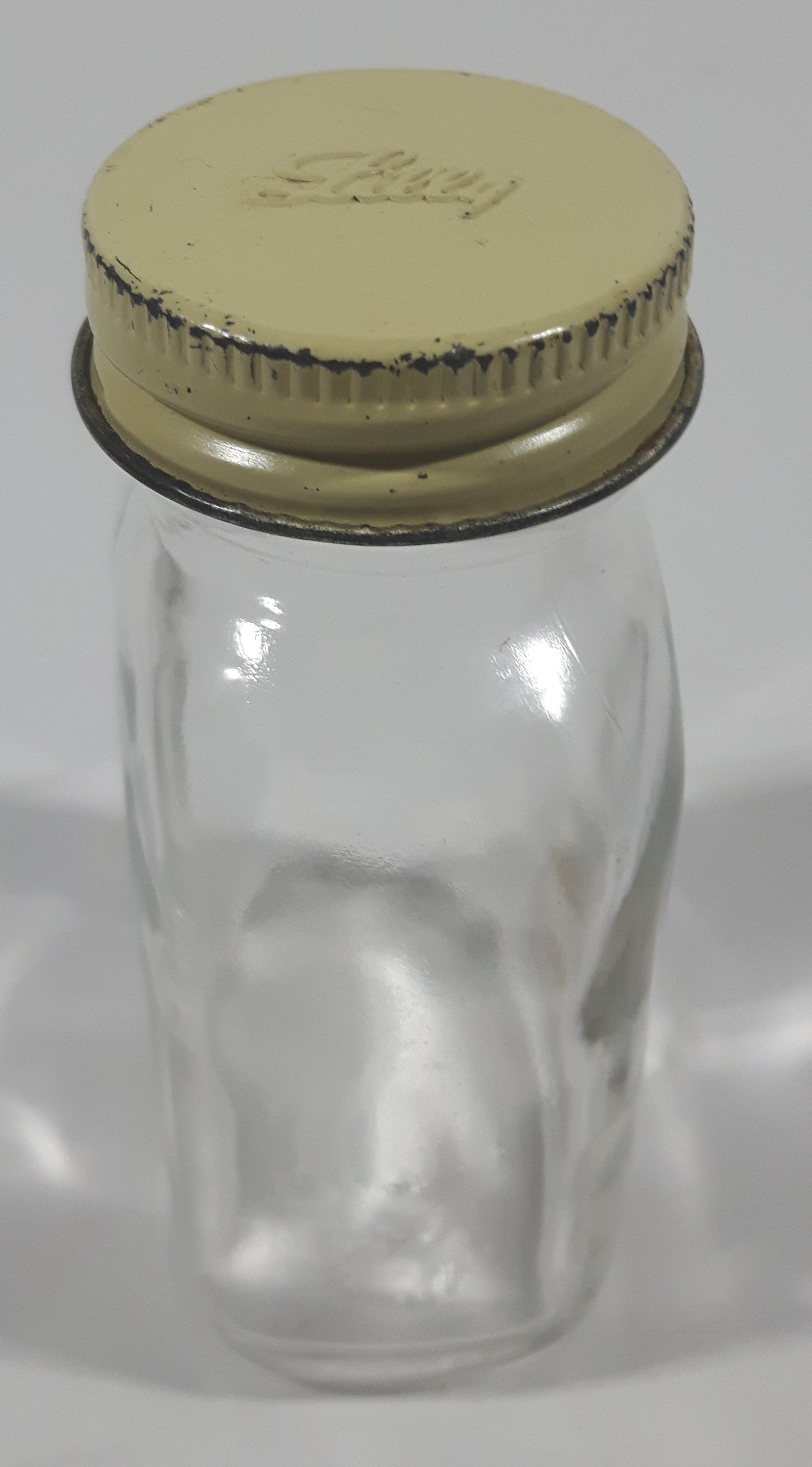 Antique Lilly 3 1/4" Tall Glass Apothecary Bottle with Metal Lid 2