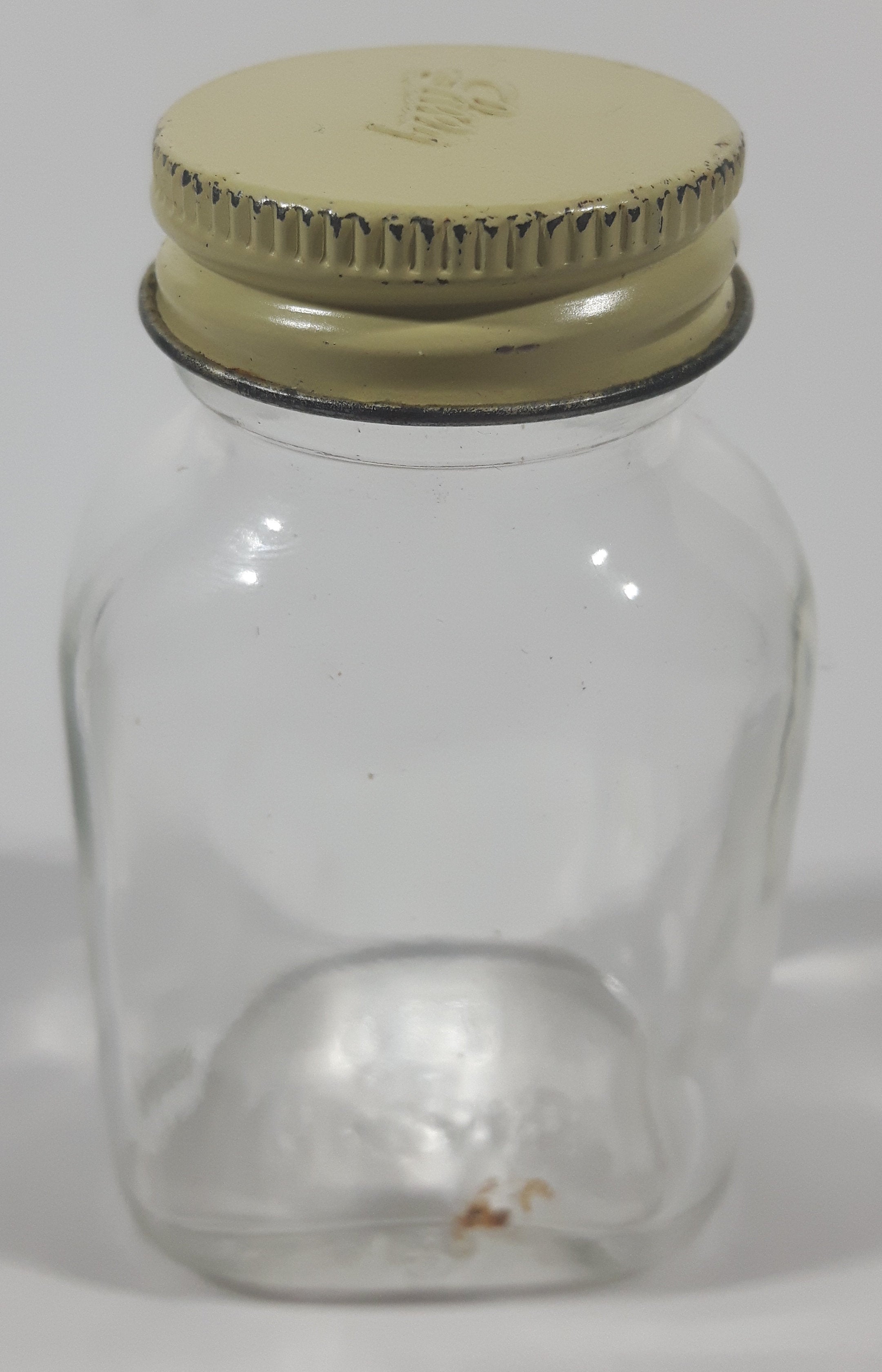 Antique Lilly 3 1/4" Tall Glass Apothecary Bottle with Metal Lid 3