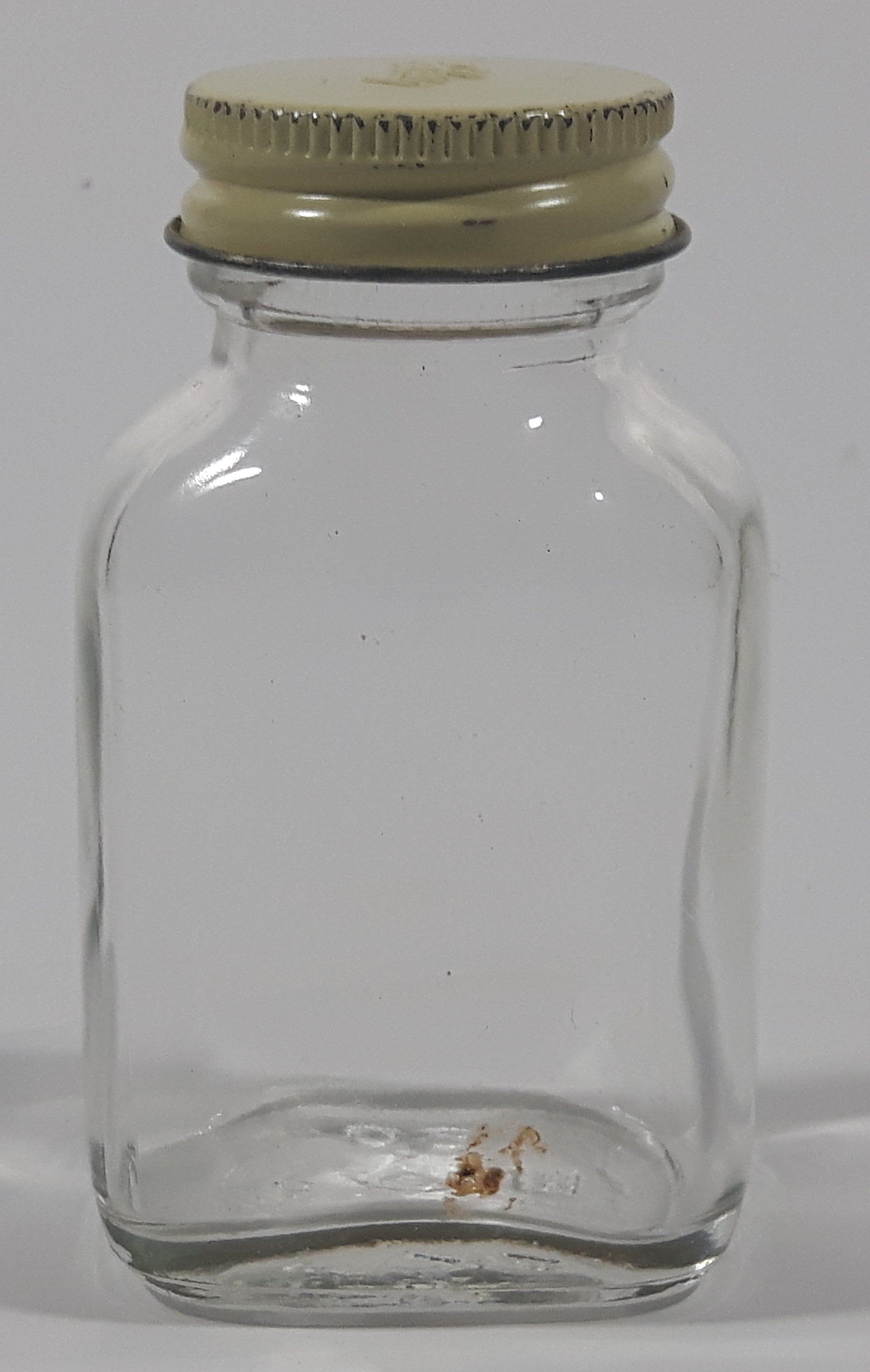 Antique Lilly 3 1/4" Tall Glass Apothecary Bottle with Metal Lid 4