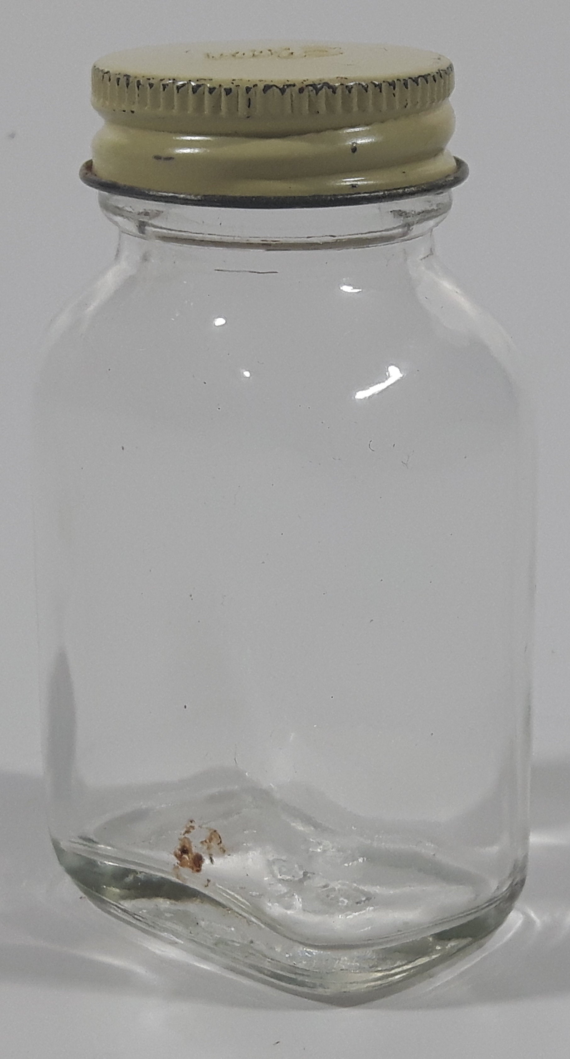 Antique Lilly 3 1/4" Tall Glass Apothecary Bottle with Metal Lid 5