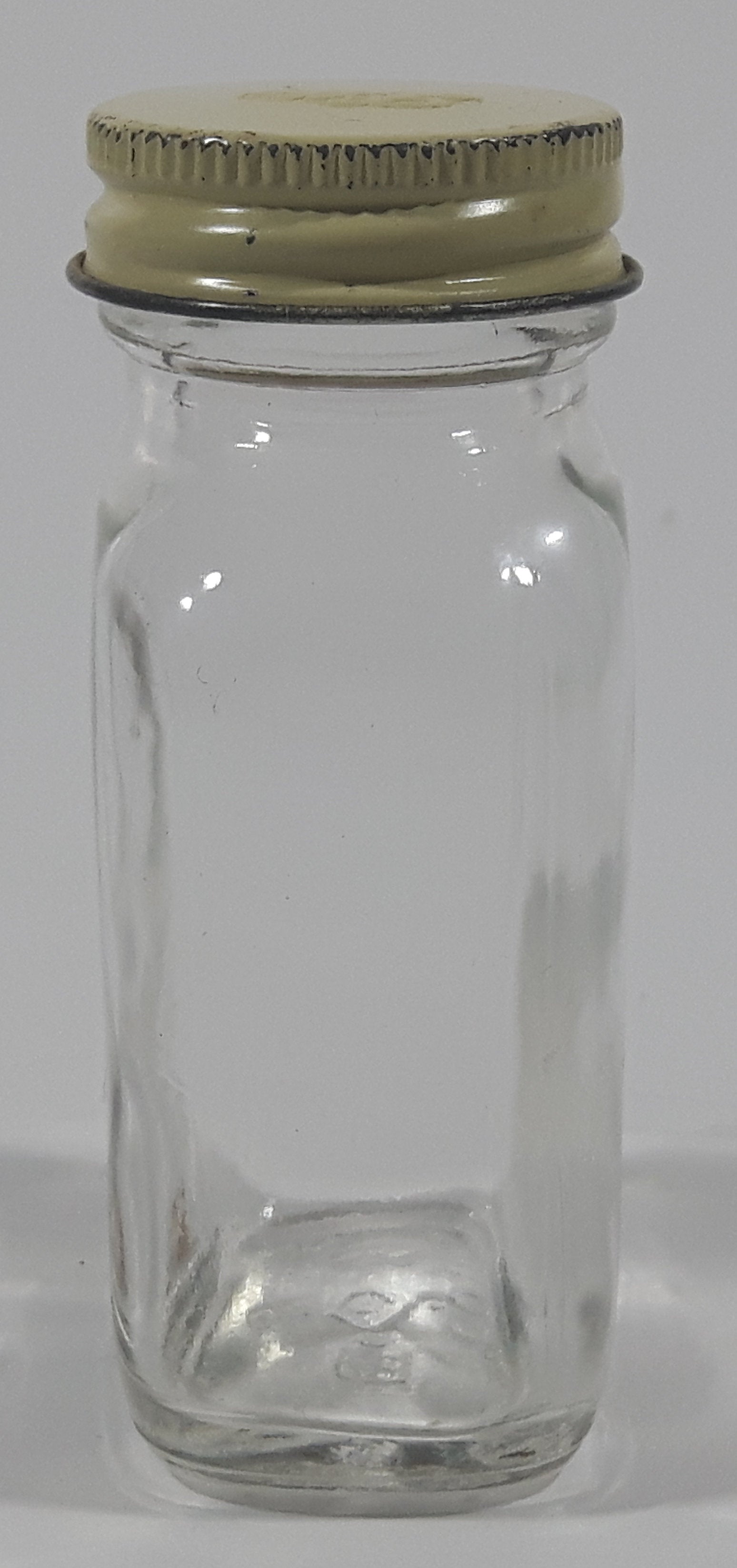 Antique Lilly 3 1/4" Tall Glass Apothecary Bottle with Metal Lid 6