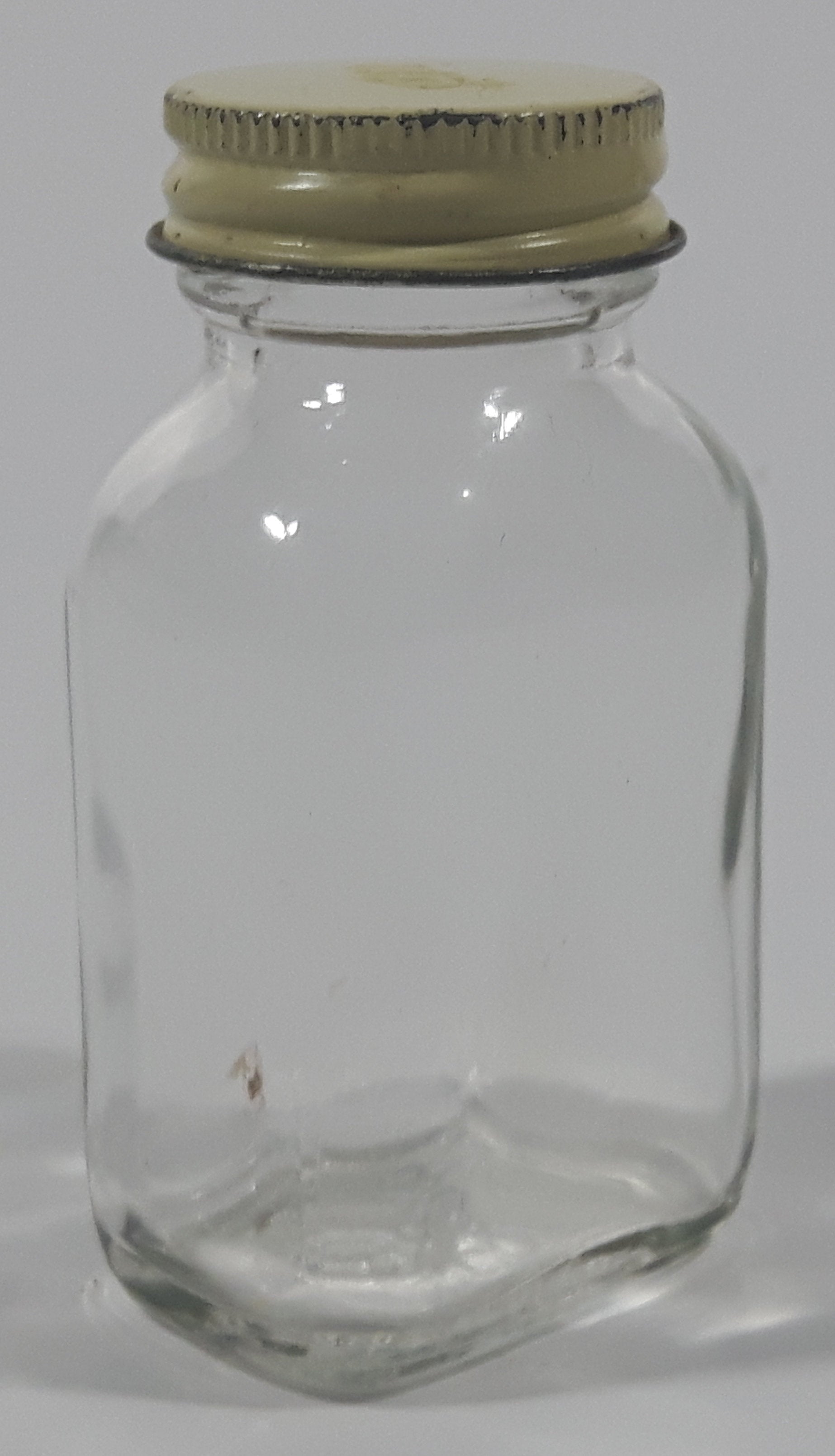 Antique Lilly 3 1/4" Tall Glass Apothecary Bottle with Metal Lid 7