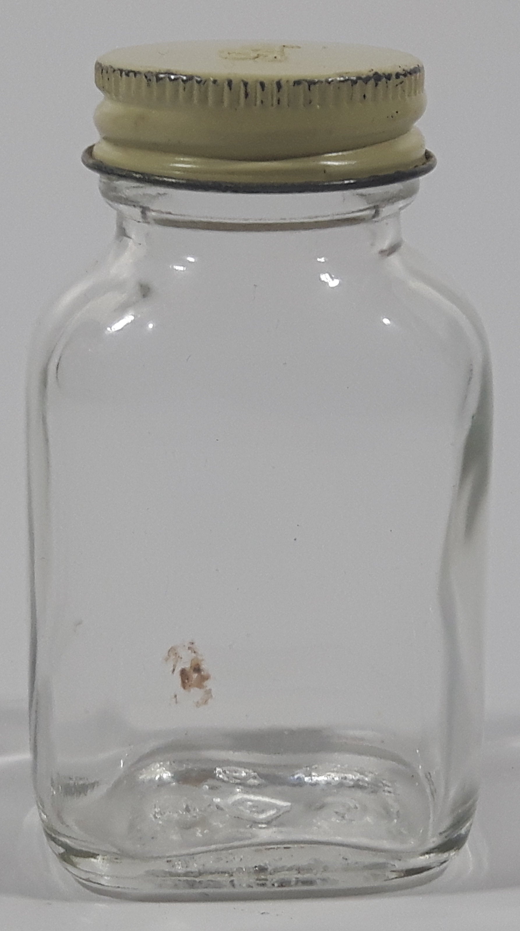 Antique Lilly 3 1/4" Tall Glass Apothecary Bottle with Metal Lid 8