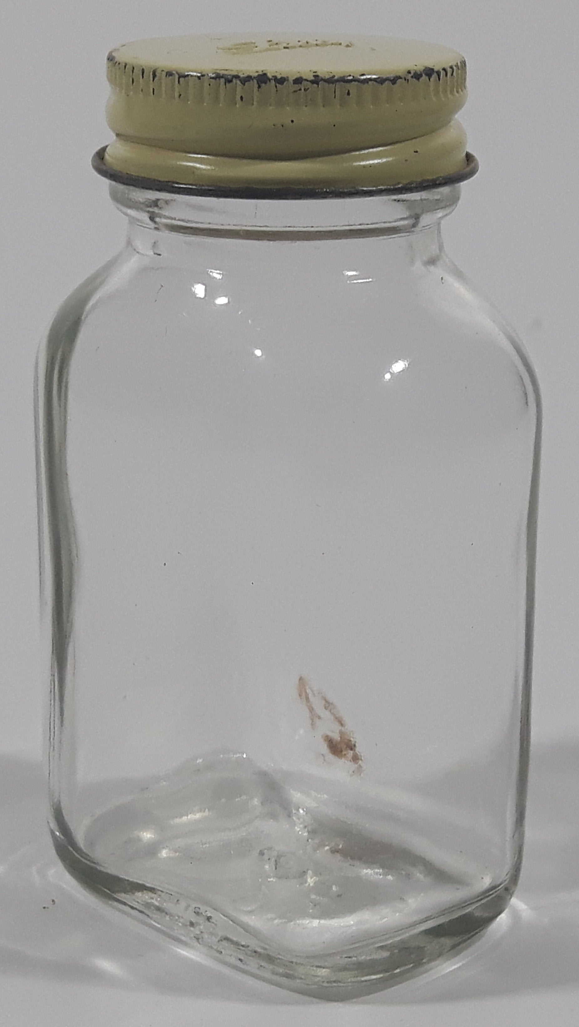 Antique Lilly 3 1/4" Tall Glass Apothecary Bottle with Metal Lid 9