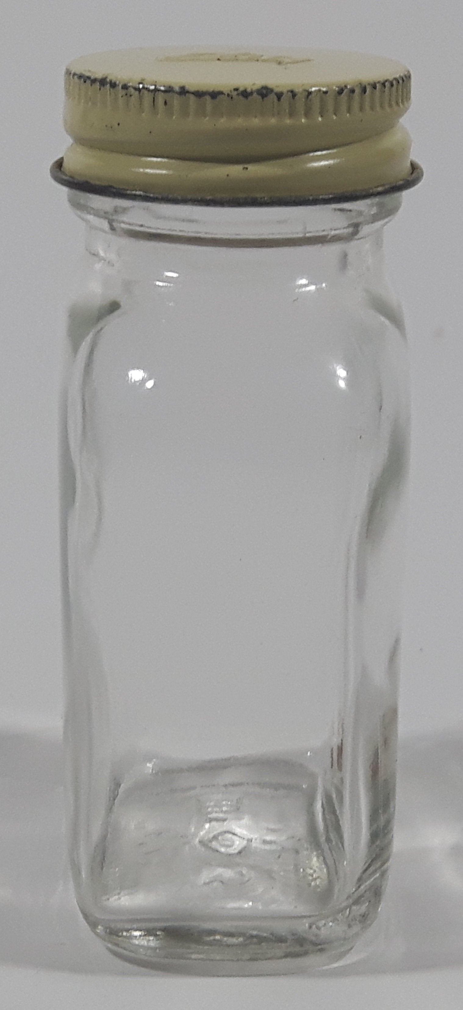 Antique Lilly 3 1/4" Tall Glass Apothecary Bottle with Metal Lid 10