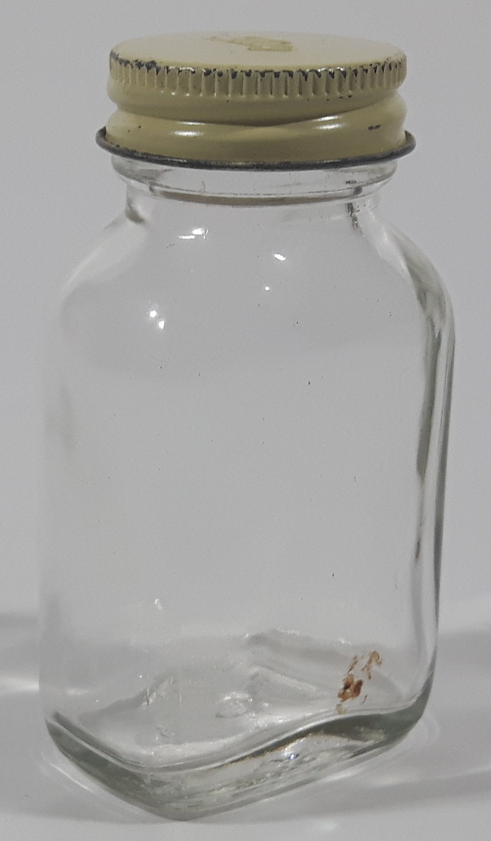 Antique Lilly 3 1/4" Tall Glass Apothecary Bottle with Metal Lid 11